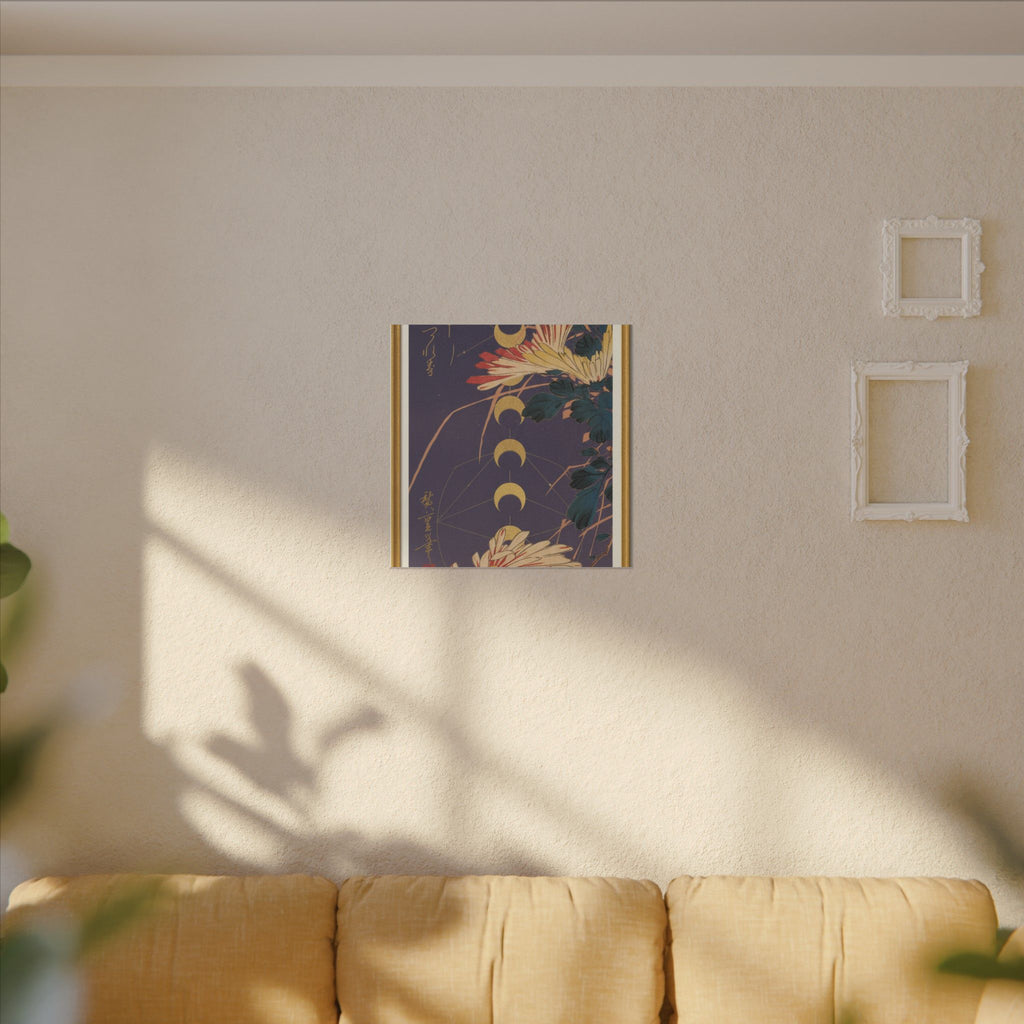 Chrysanthemum and Gold Moon Phases Woodblock Matte Canvas