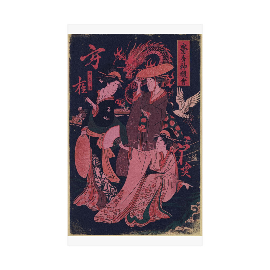 Japanese Street — Three Young Ladies By The Seashore — Matte Poster