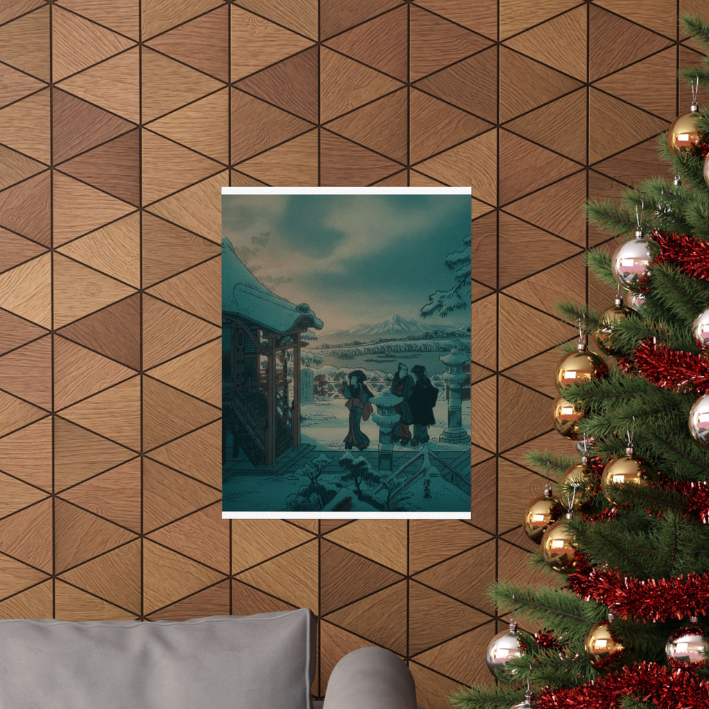Cinematic — Snow Scene With Figures Outside A Temple — Matte Poster