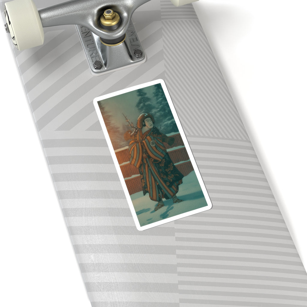 Cinematic — Matsumoto Sumezō As A Man In Winter Attire Standing In The Snow — Kiss-Cut Sticker