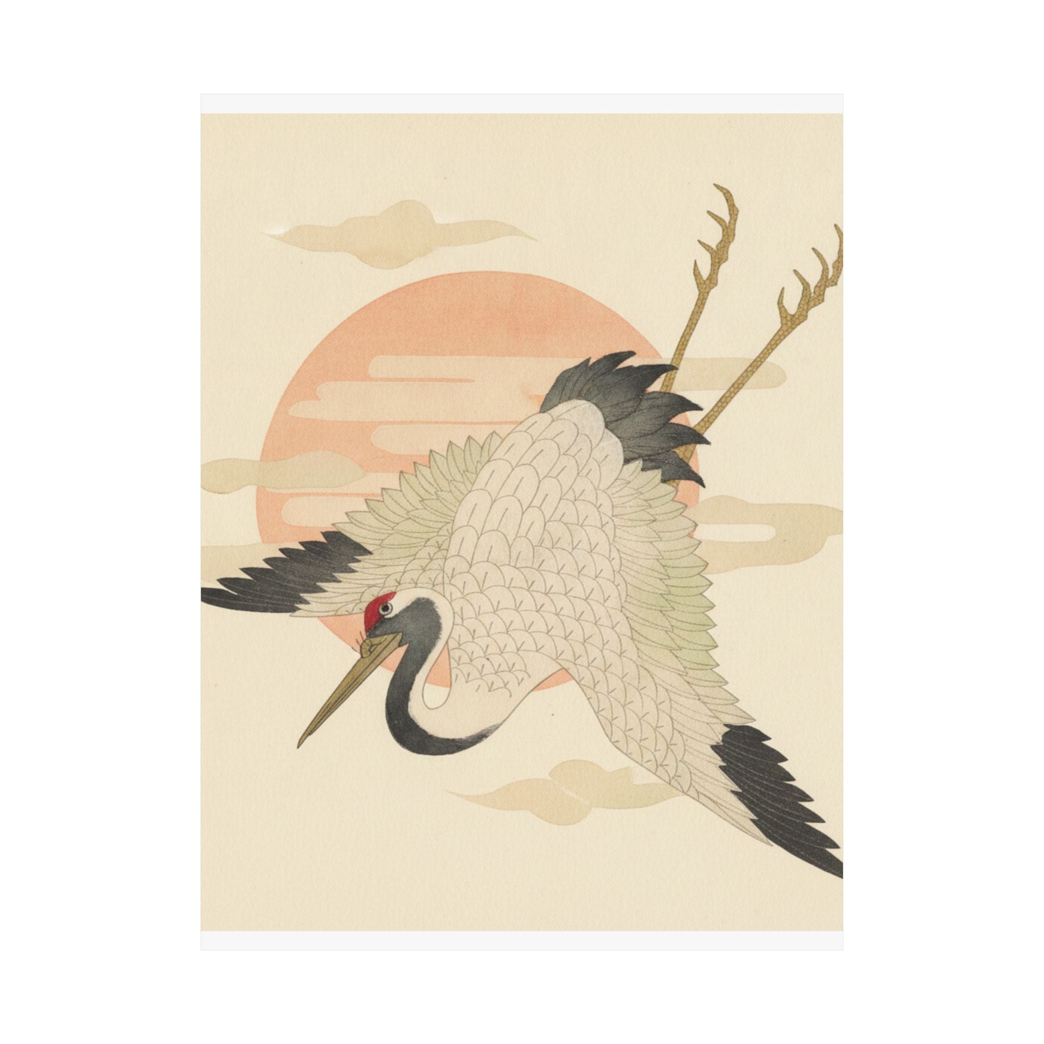 Botanical — White Crane Flying Across The Sun'S Disc — Matte Poster
