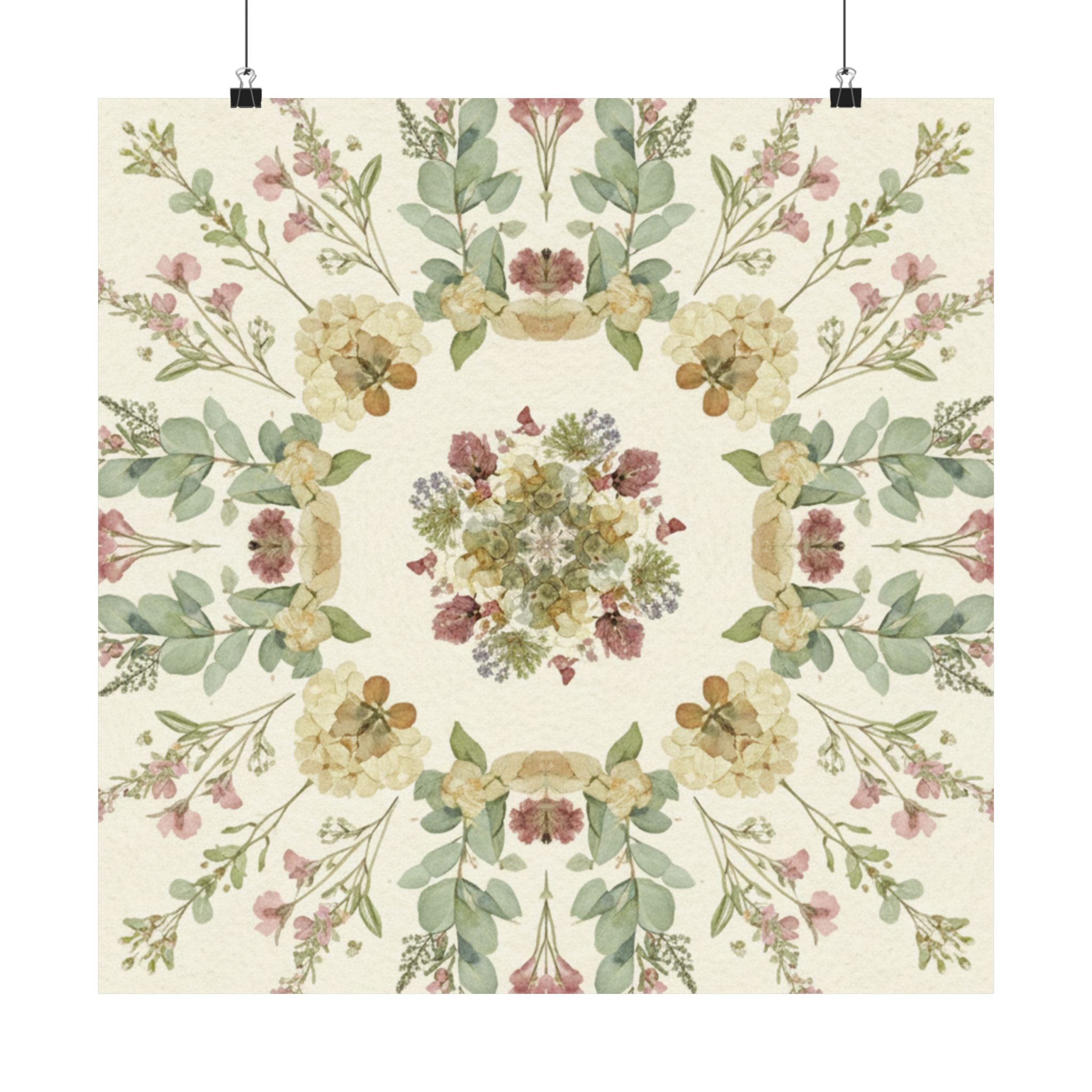 Pressed Wildflower Symmetry Cottagecore Botanical Poster