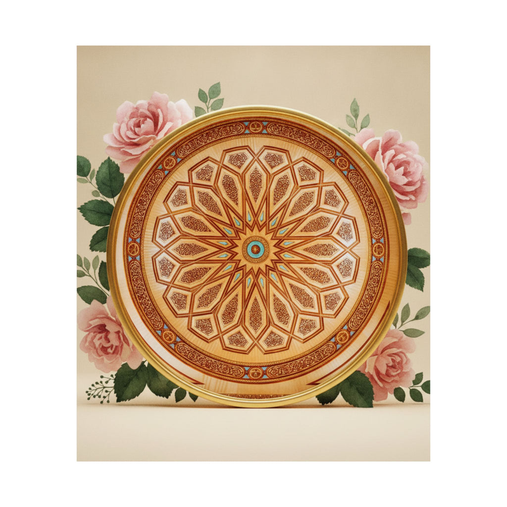 Gilded Moroccan Medallion and Pink Roses Art Poster