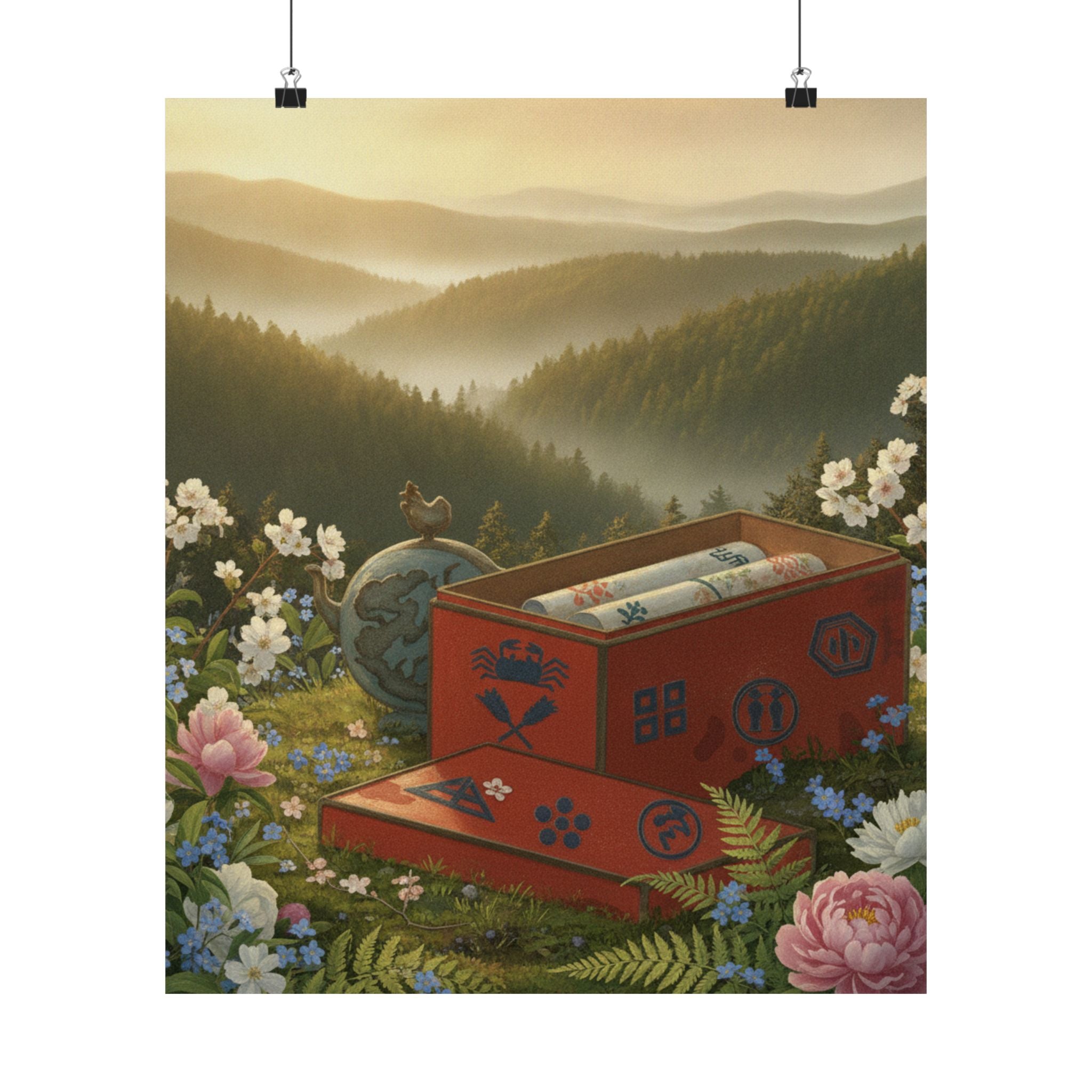 Scenic Nature — Red Lacquer Box And Water-Pot — Matte Poster