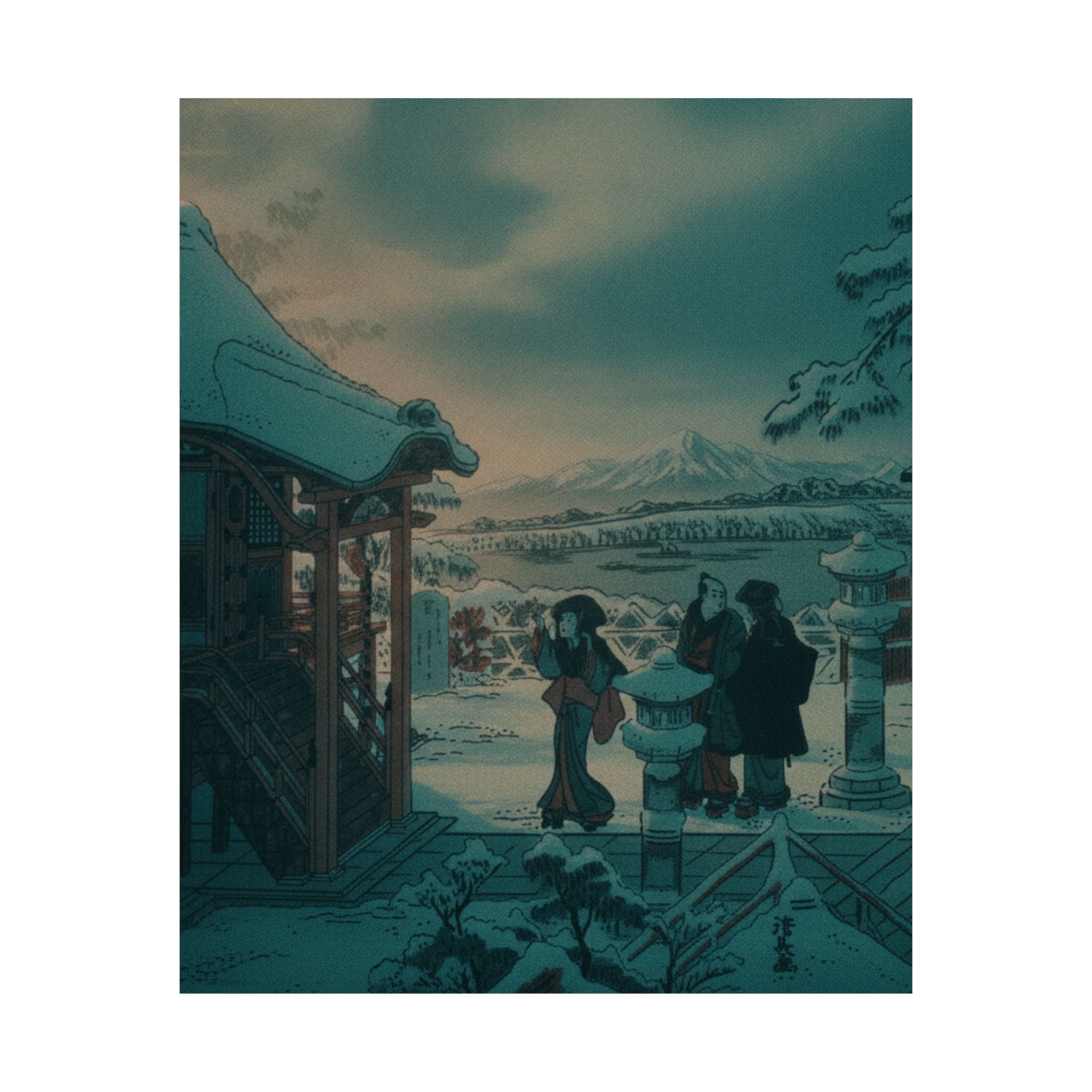 Cinematic — Snow Scene With Figures Outside A Temple — Matte Poster