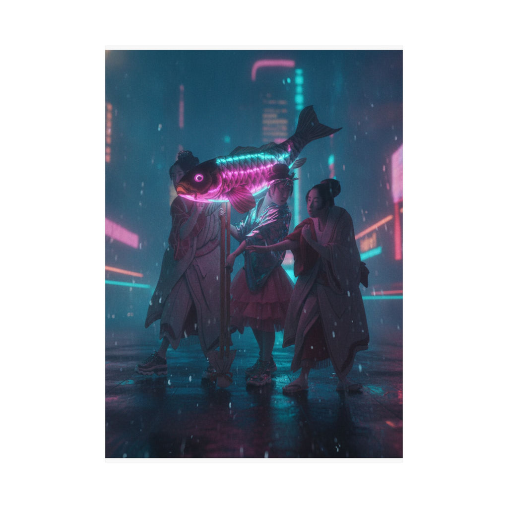 Neon Noir — Lantern Float — Matte Poster