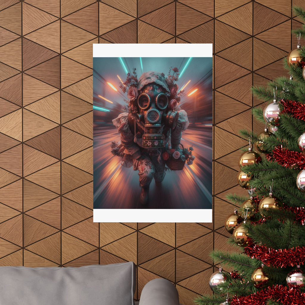 Neon Tunnel Rose Gas Mask Post-Apocalyptic Poster
