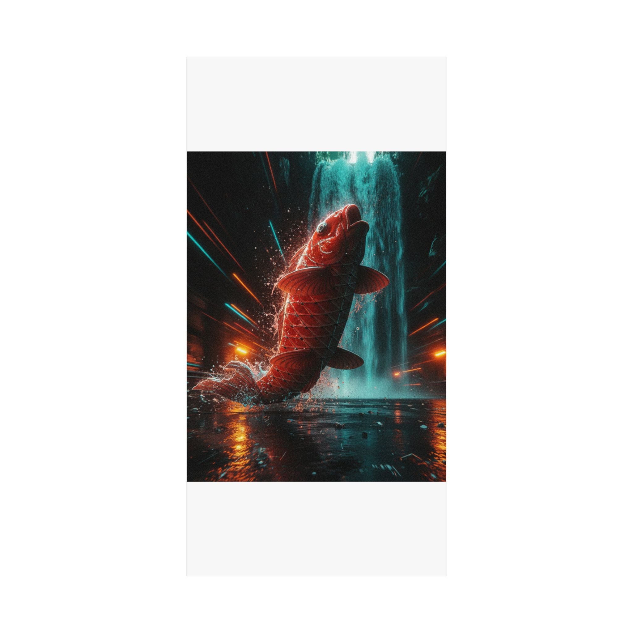 Fast Furious — Red Carp Ascending A Waterfall — Matte Poster