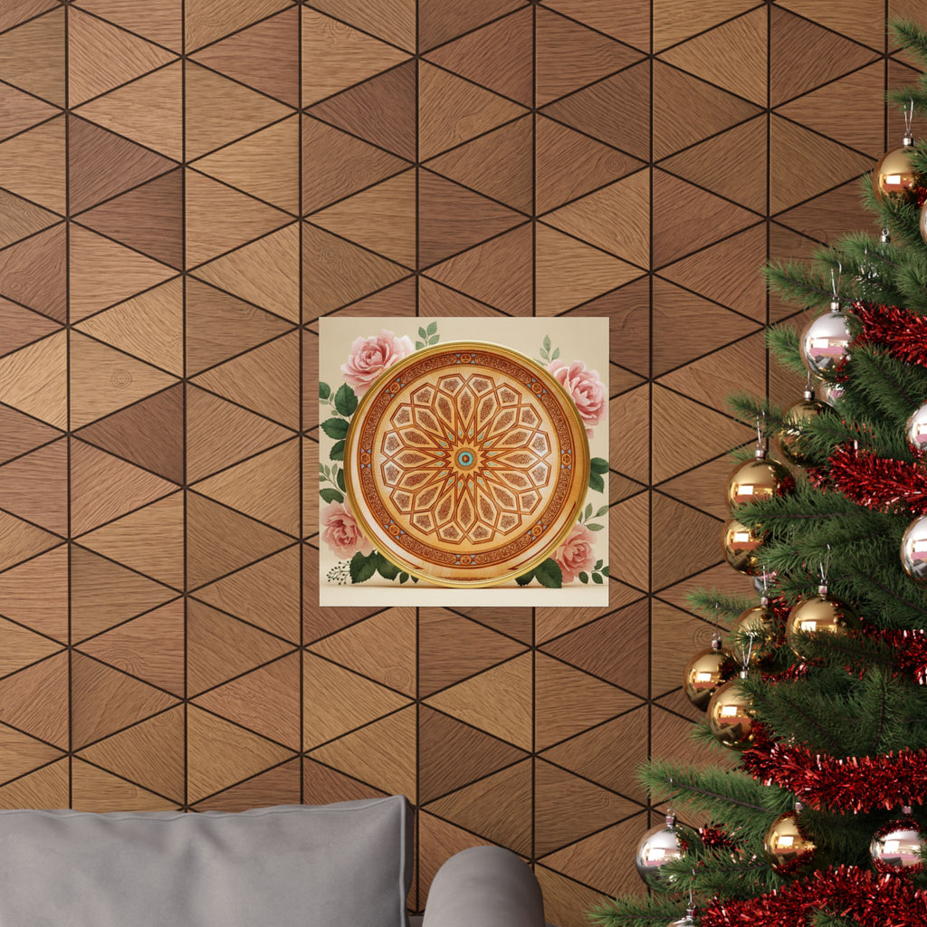 Gilded Moroccan Medallion and Pink Roses Art Poster