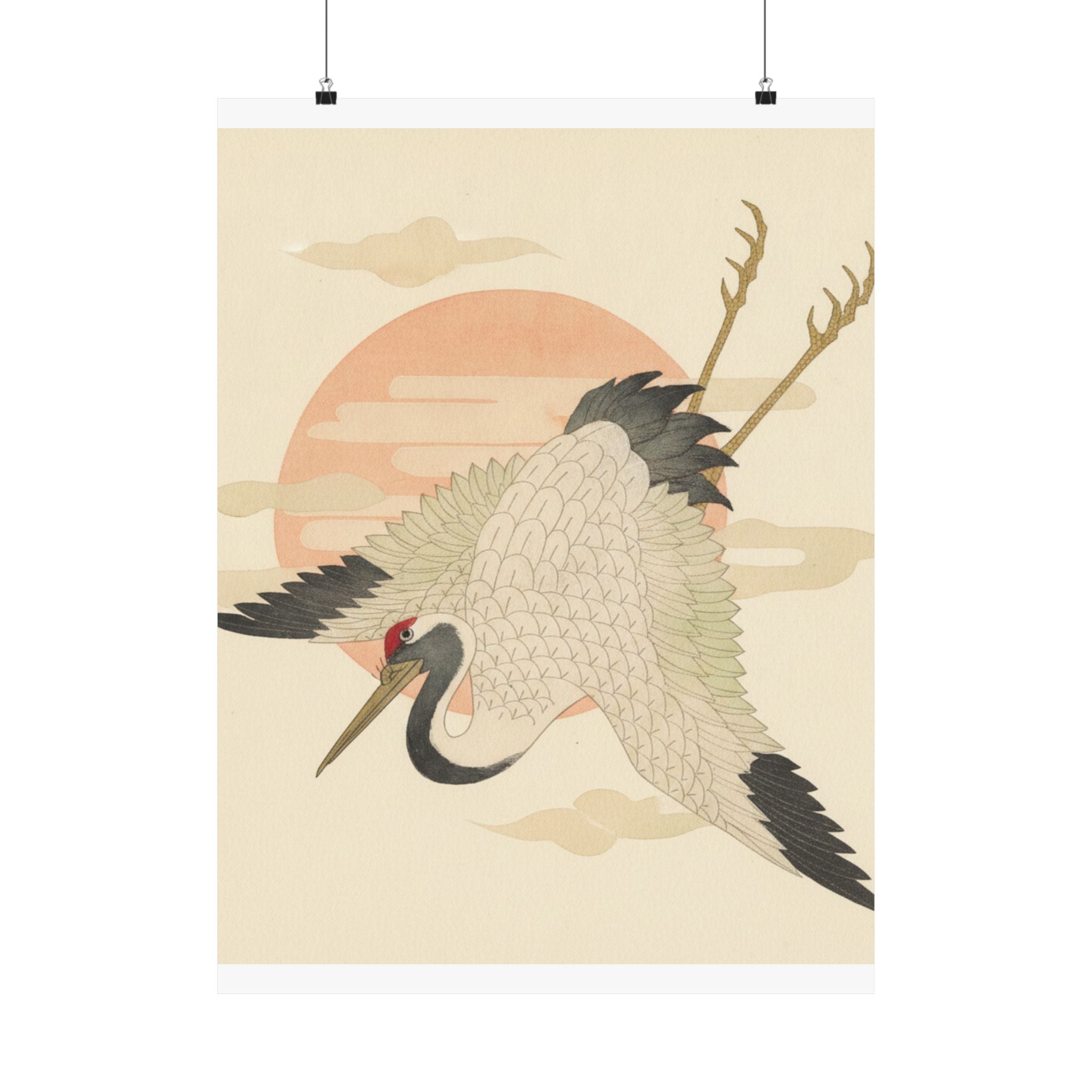 Botanical — White Crane Flying Across The Sun'S Disc — Matte Poster
