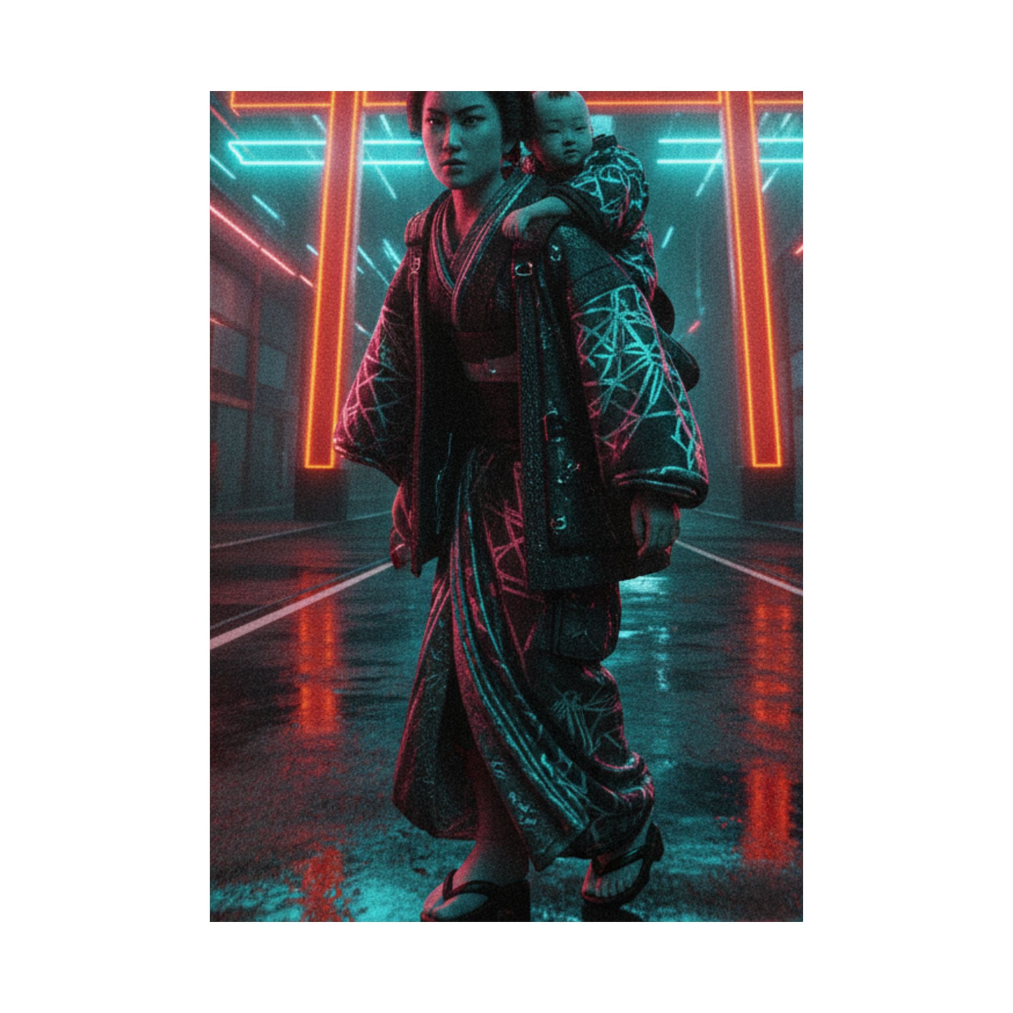 Fast Furious — A Woman Carrying A Child On Her Back Near The Entrance To A Temple — Matte Poster