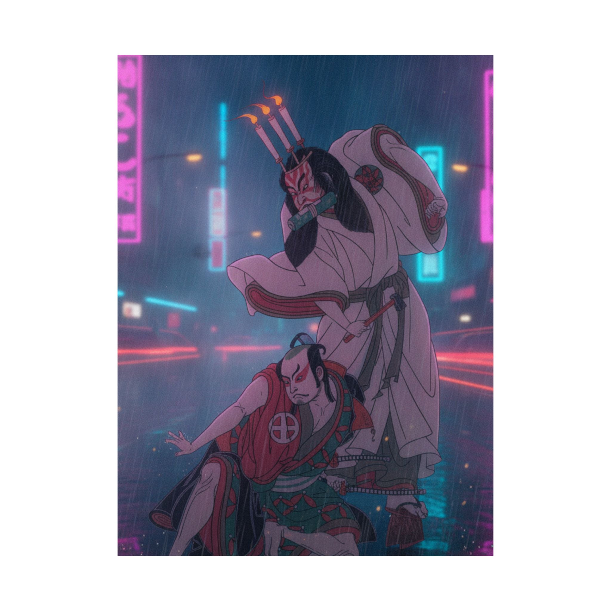 Neon Noir — Kabuki Actors Ichimura Uzaemon Ix As Ko-Kakeyama And Ōtani Hiroji Iii As Kōga Sa — Matte Poster