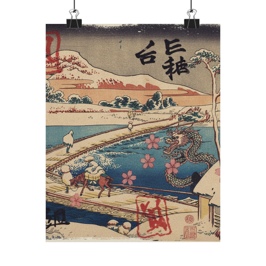 Japanese Street — Old View Of The Boat-Bridge At Sano In Kōzuke Province (Kōzuke Sano Funabashi No — Matte Poster