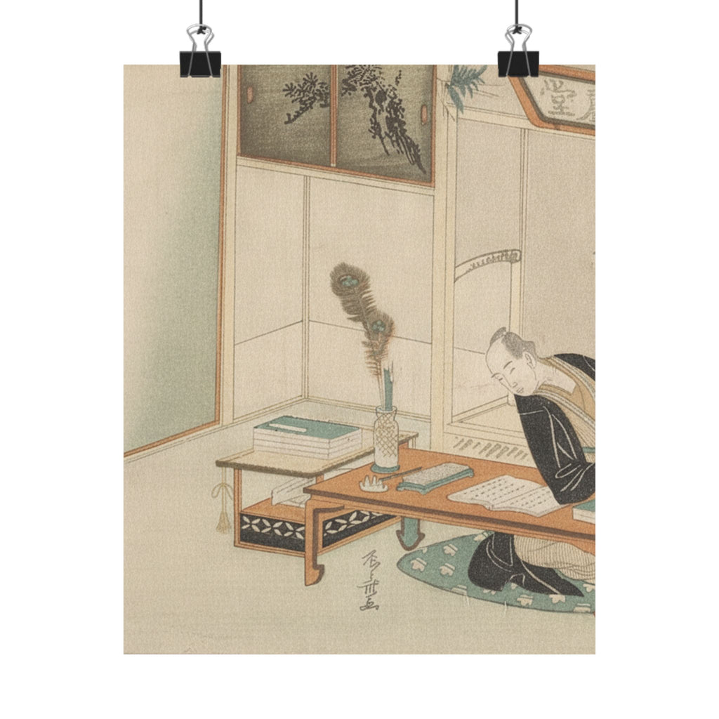 Botanical — Man Seated With His Reading And Writing Materials Before Him — Matte Poster