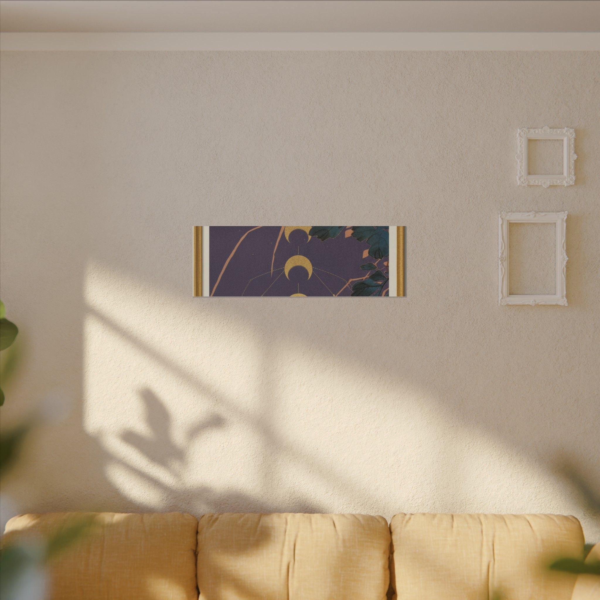 Chrysanthemum and Gold Moon Phases Woodblock Matte Canvas