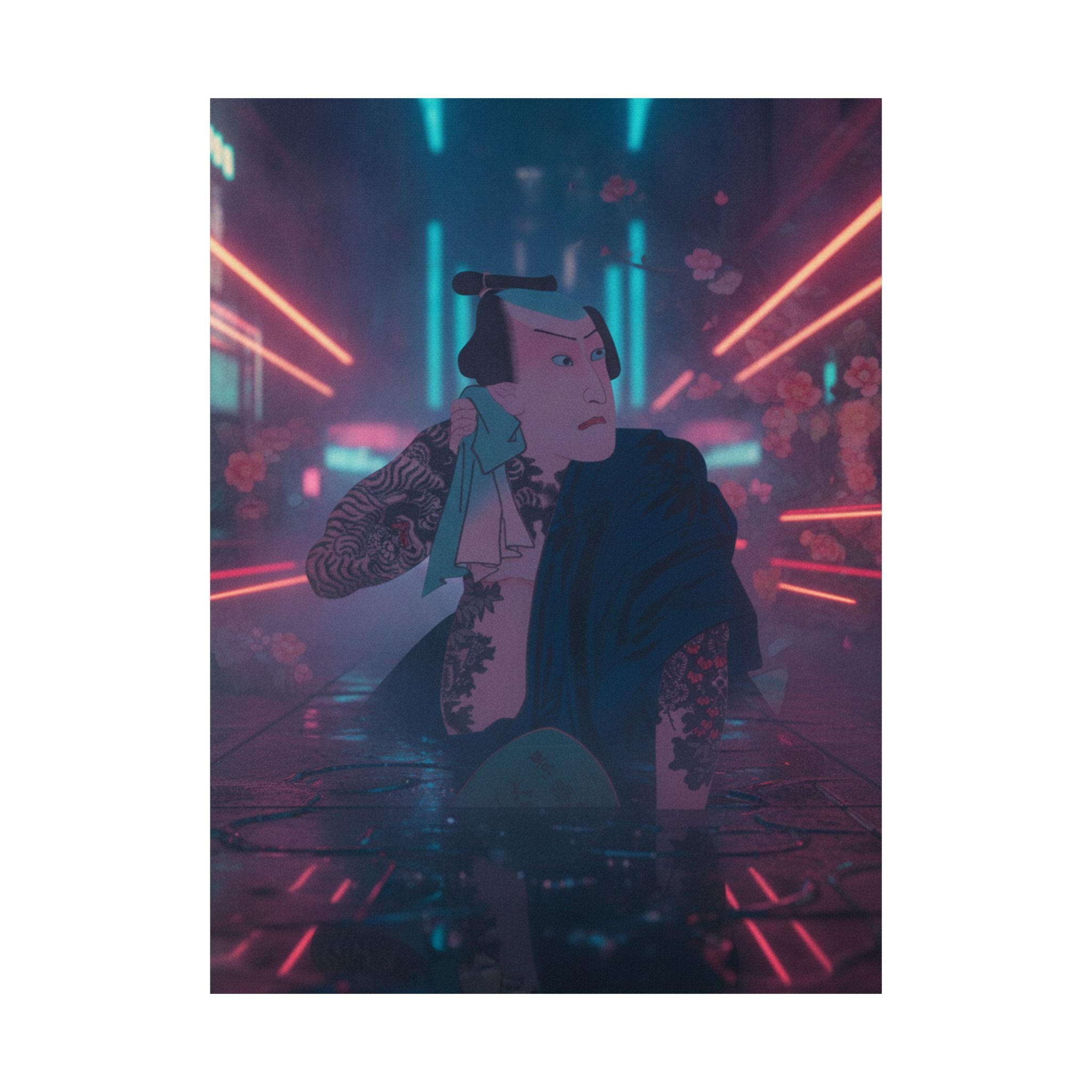 Neon Noir — The Actor Kawarazaki Gonjūrō I As Ude No Kisaburō, Likened To Wu Song The Asceti — Matte Poster