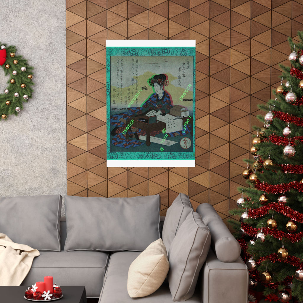 Glitch Culture — Chinese Lady Seated At A Table, Composing An Ode — Matte Poster