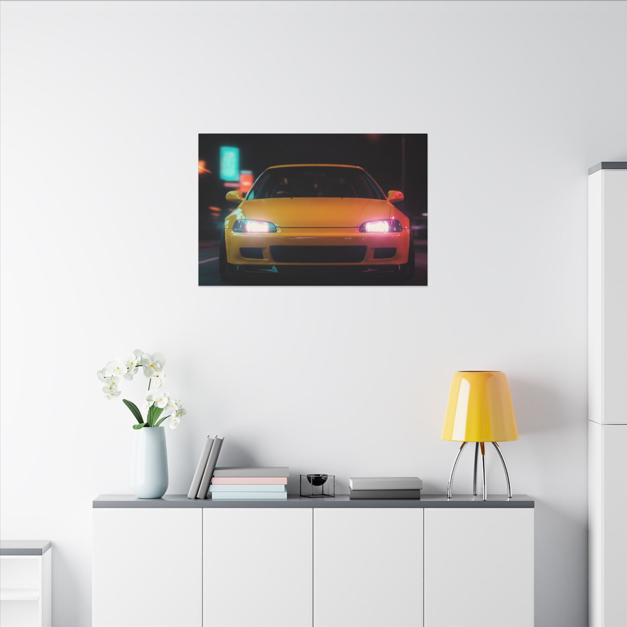 Neon Night JDM Yellow Coupe Street Matte Canvas