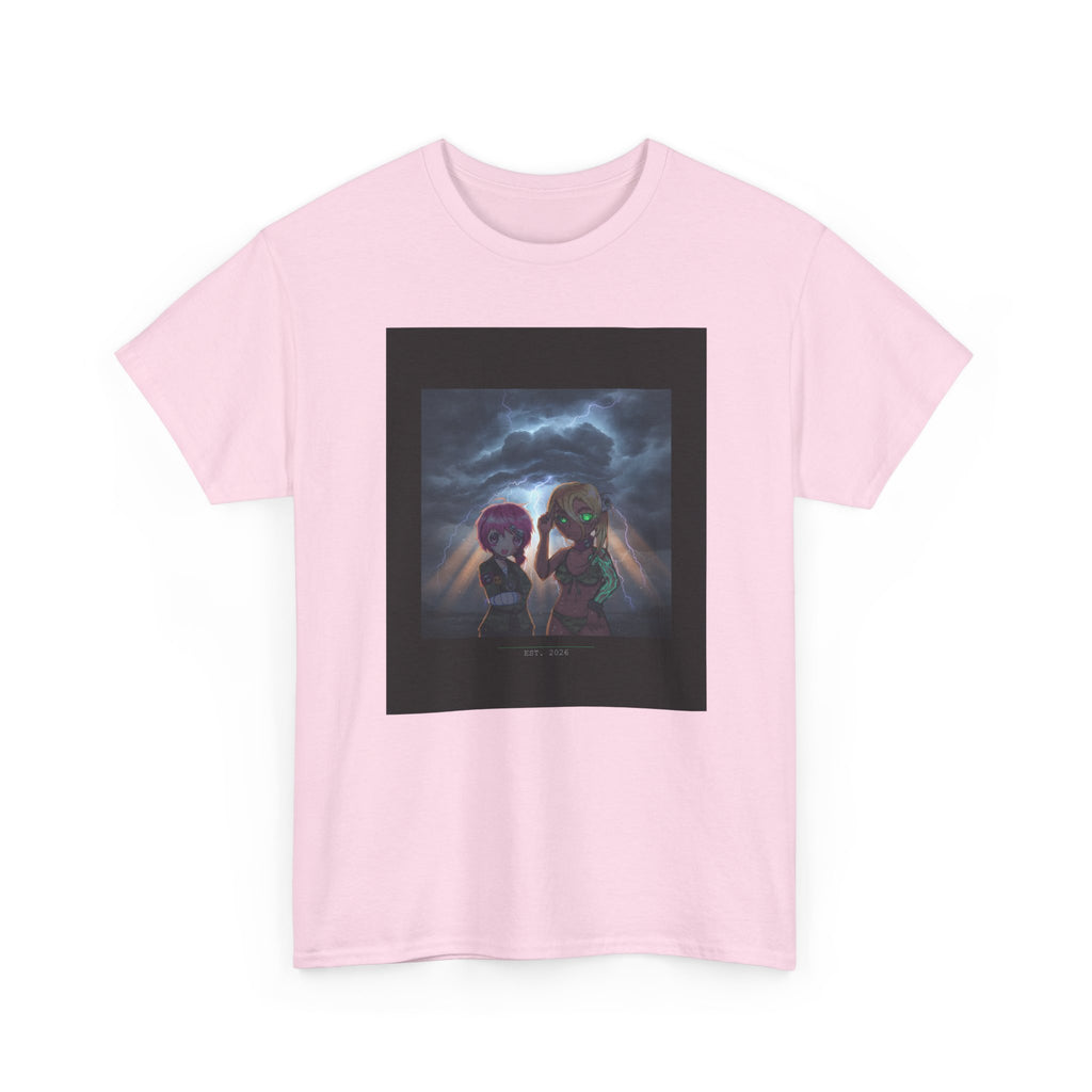 Anime Girls Under Lightning Storm Sky Graphic Tee