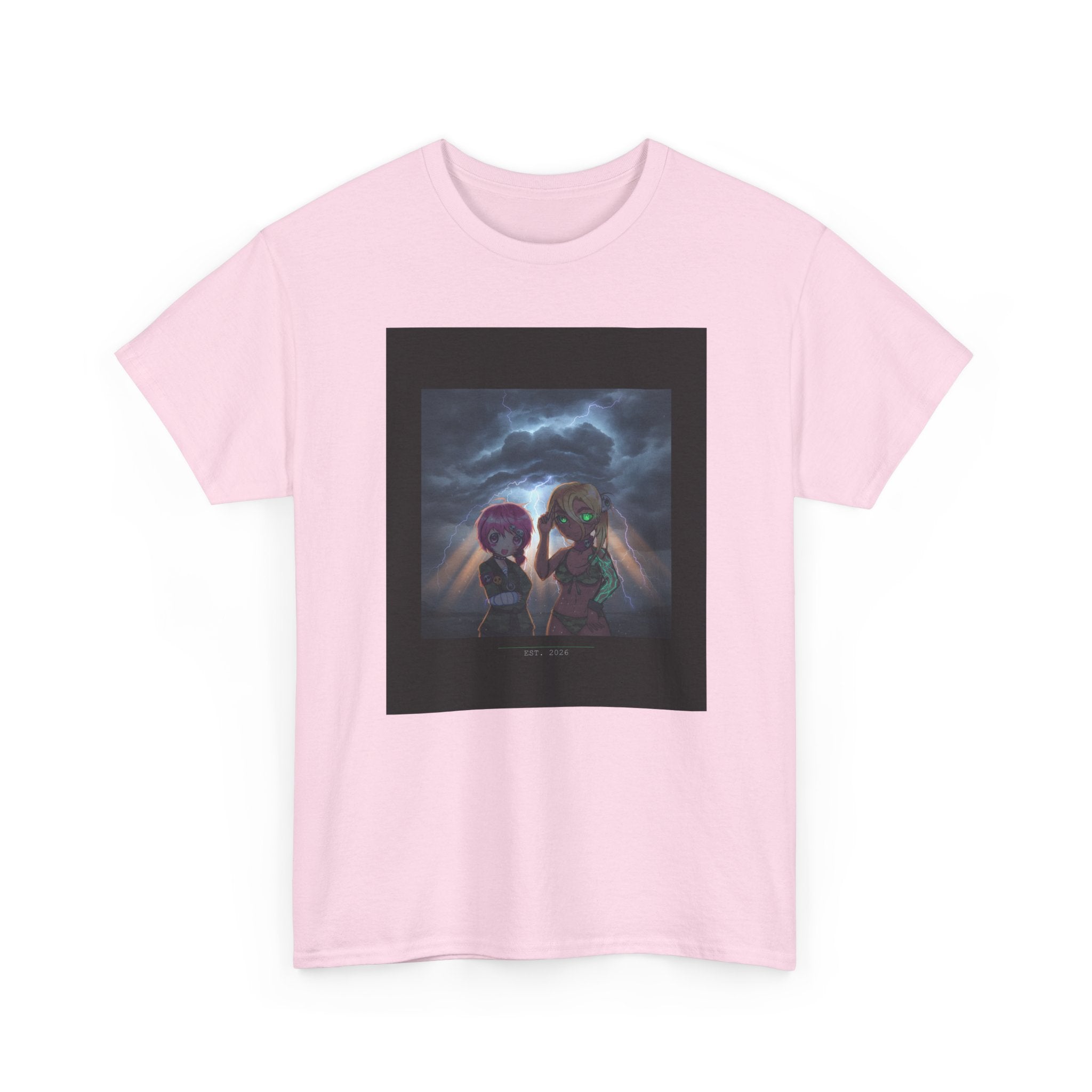 Anime Girls Under Lightning Storm Sky Graphic Tee