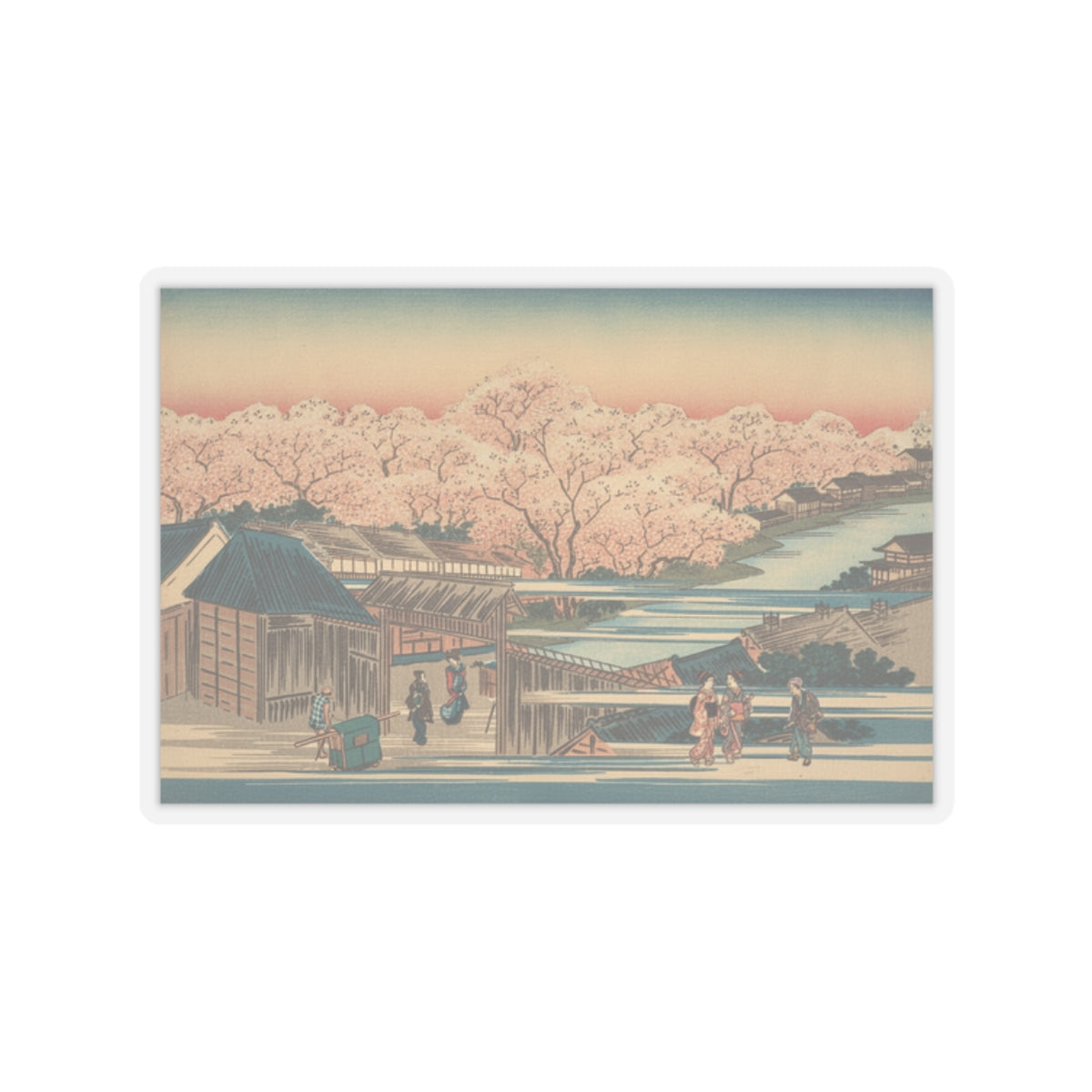 Scenic Nature — Morning Cherries At Yoshiwara — Kiss-Cut Sticker