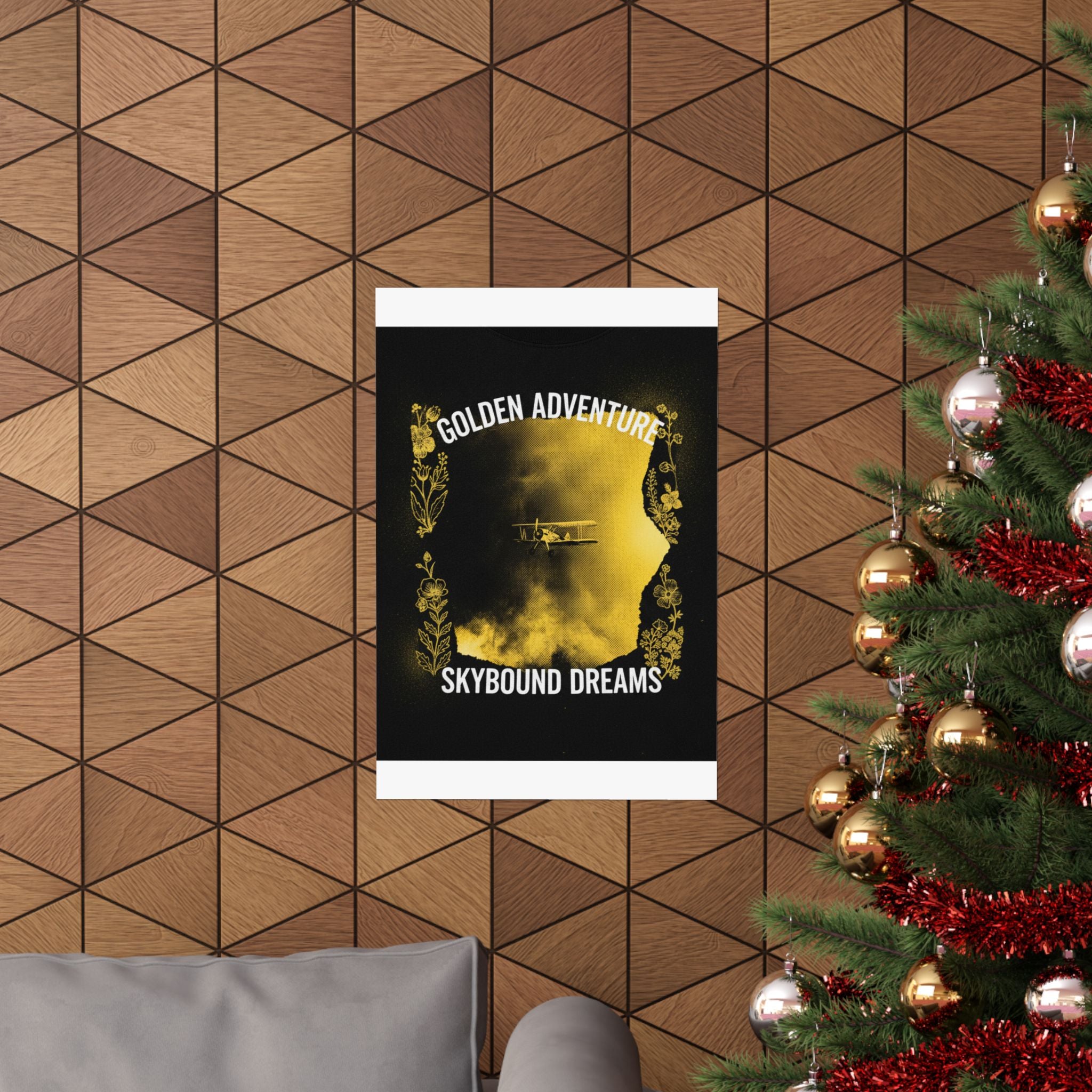 Golden Adventure Skybound Dreams Biplane Art Poster