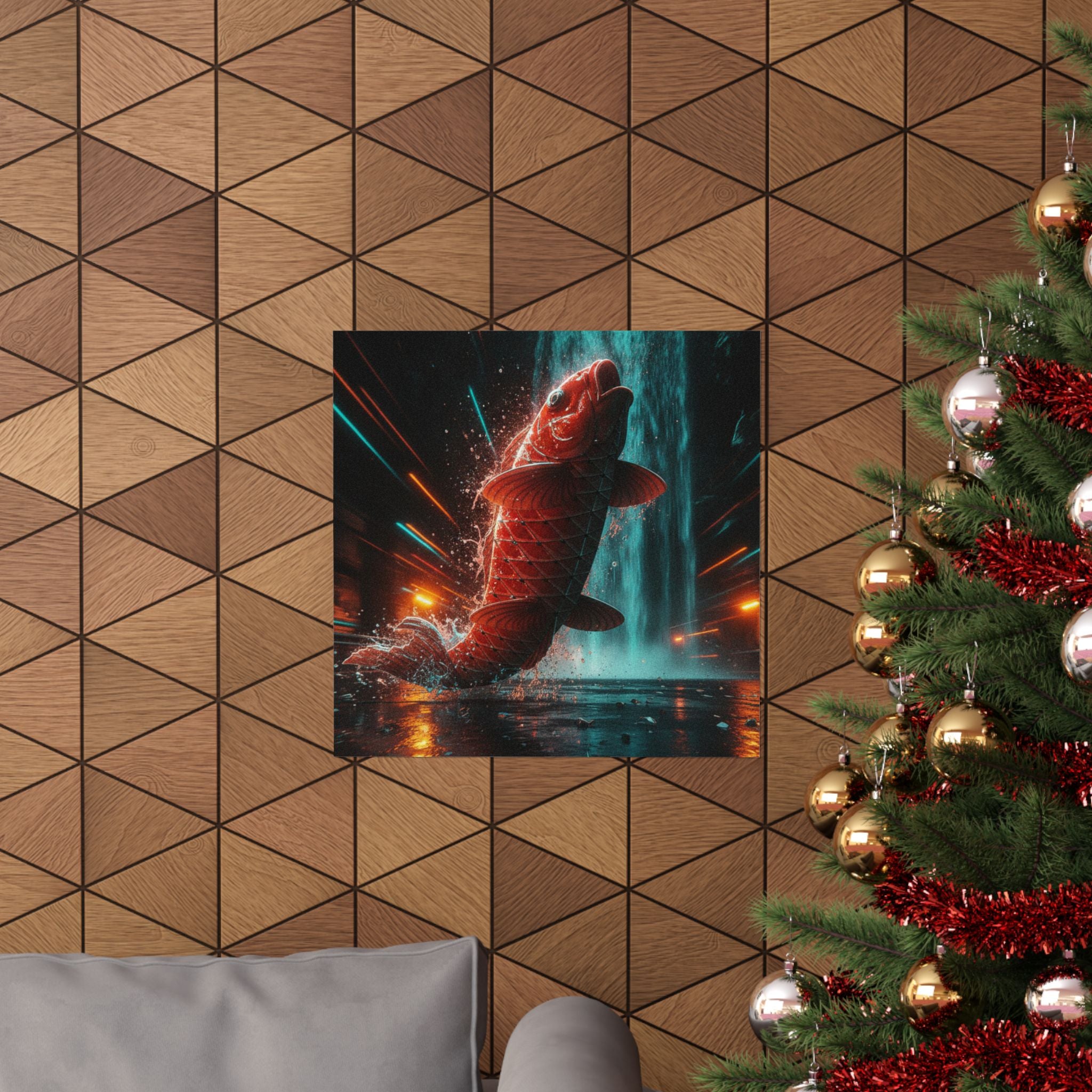 Fast Furious — Red Carp Ascending A Waterfall — Matte Poster
