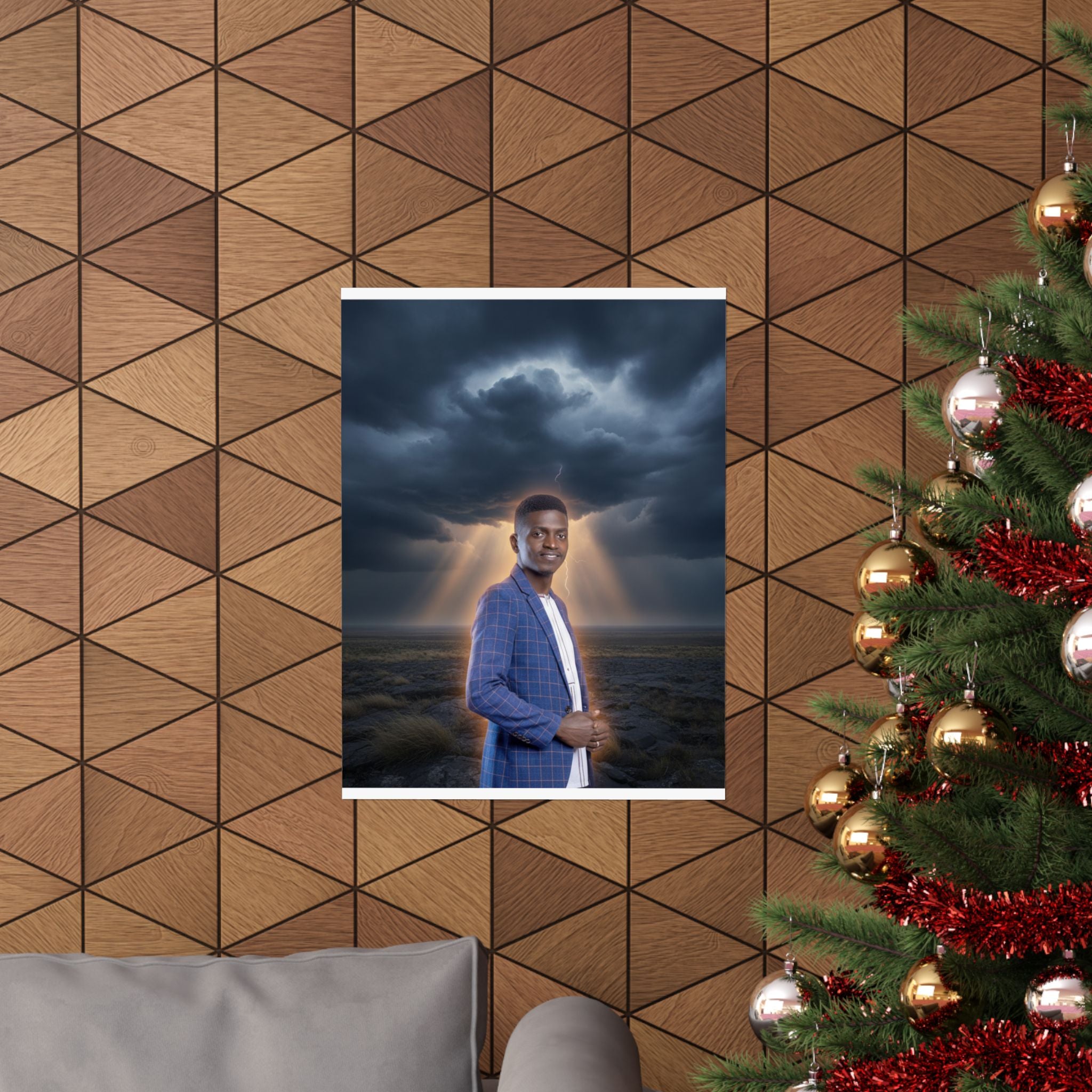 Smiling Man Blue Check Blazer Storm Sunrays Matte Poster