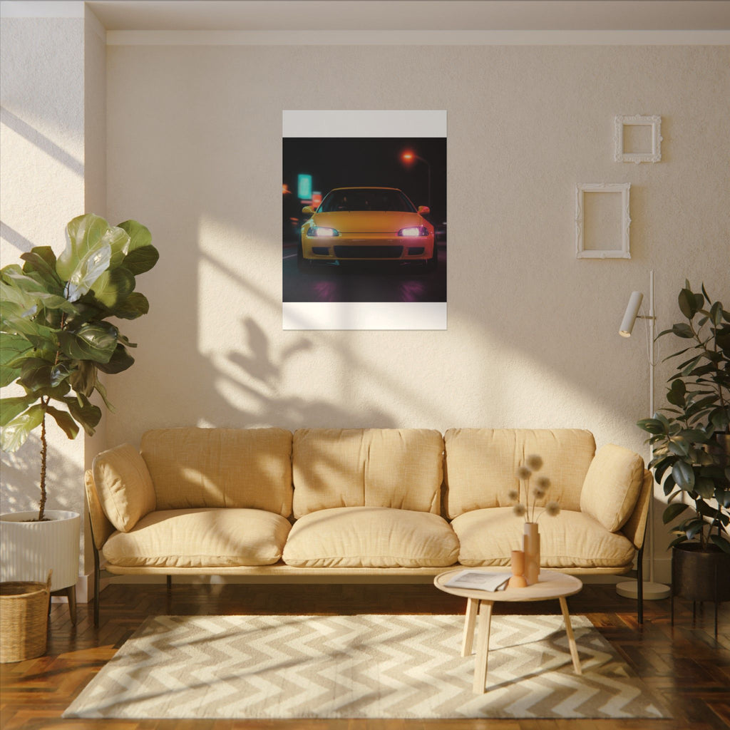 Neon Night JDM Yellow Coupe Street Matte Canvas