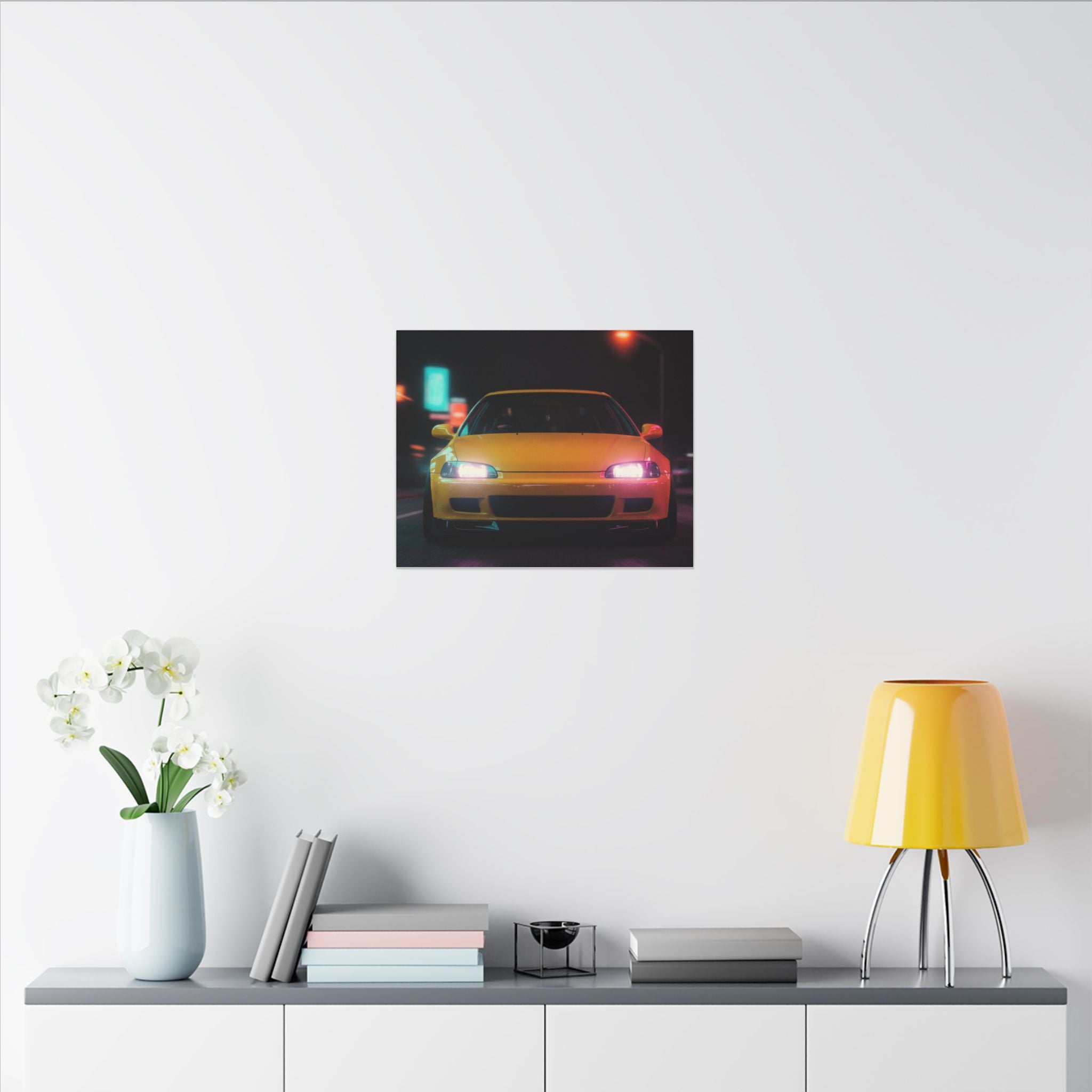 Neon Night JDM Yellow Coupe Street Matte Canvas