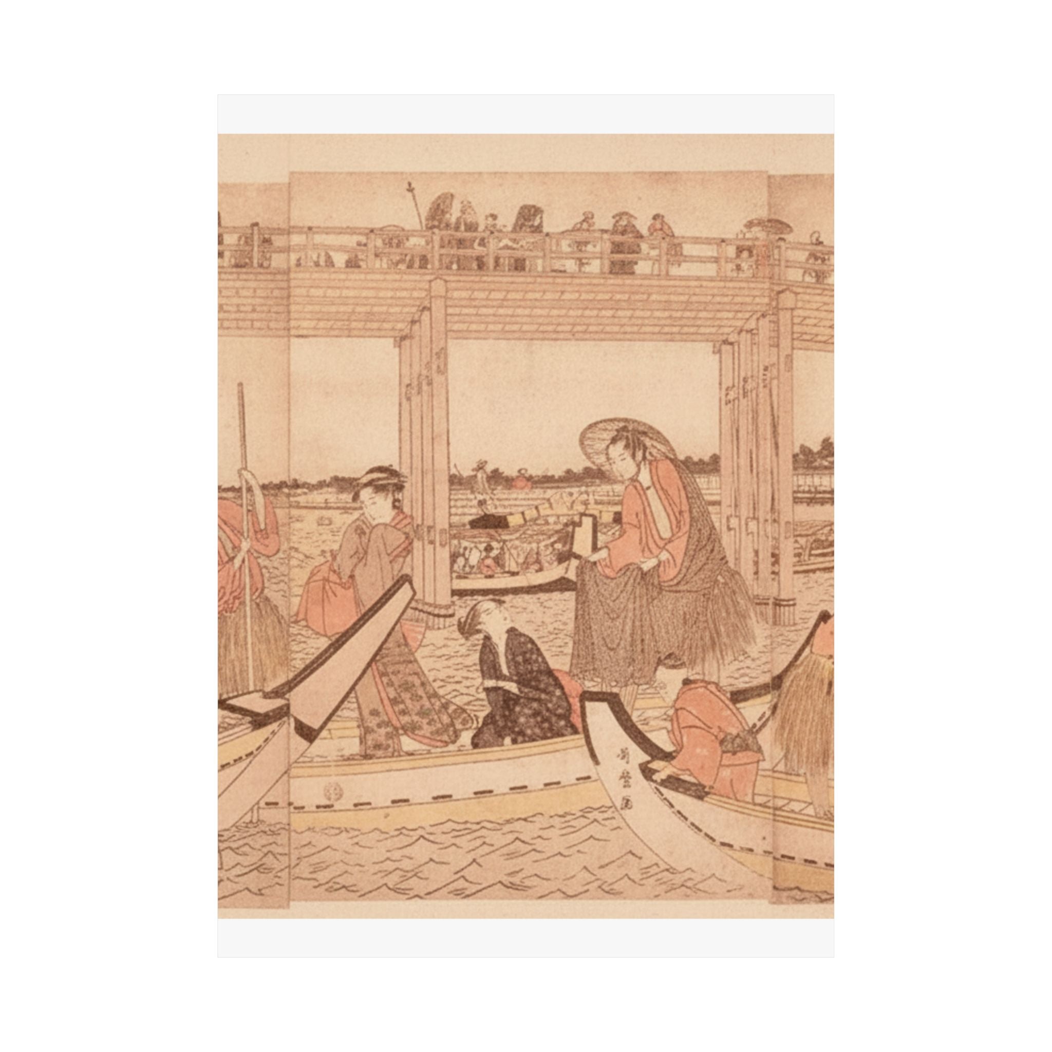 Southern Sunset — Fishing Boats With Nets Under Ryōgoku Bridge — Matte Poster