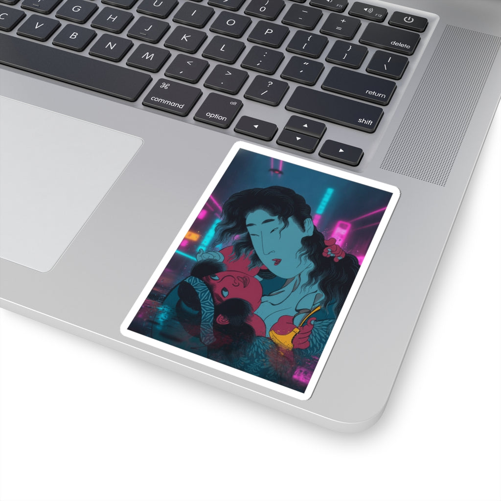 Neon Noir — Yamauba Playing With Kintarō — Kiss-Cut Sticker