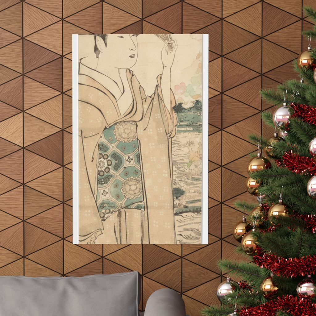 Watercolor — Woman With Fan On The Banks Of The Sumida River — Matte Poster