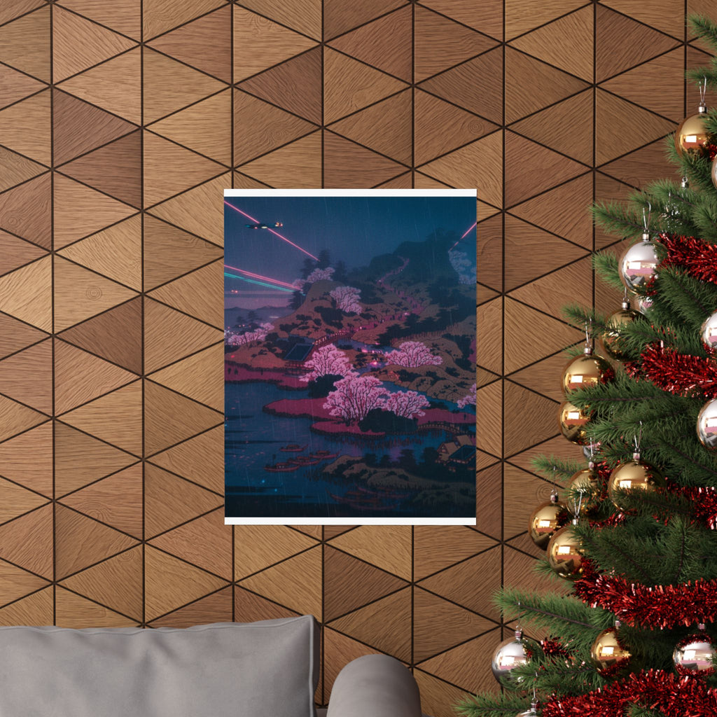 Neon Noir — Tenpōzan At The Mouth Of The Aji River In Settsu Province (Sesshū Ajikawaguchi T — Matte Poster