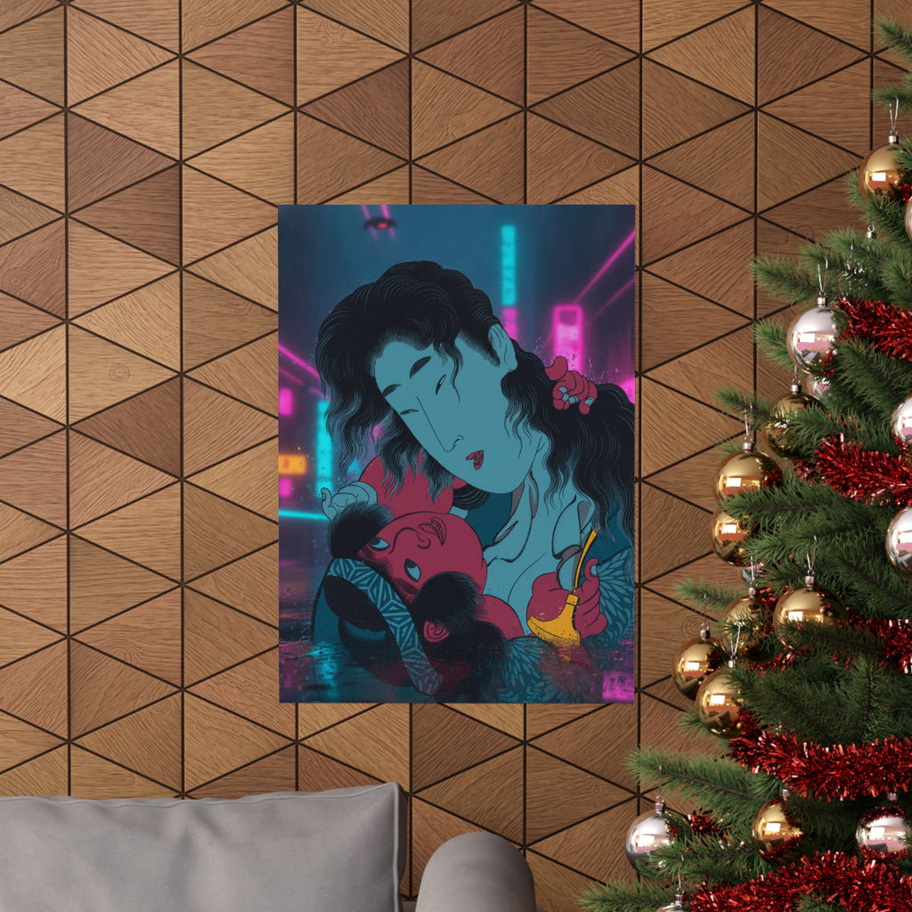 Neon Noir — Yamauba Playing With Kintarō — Matte Poster