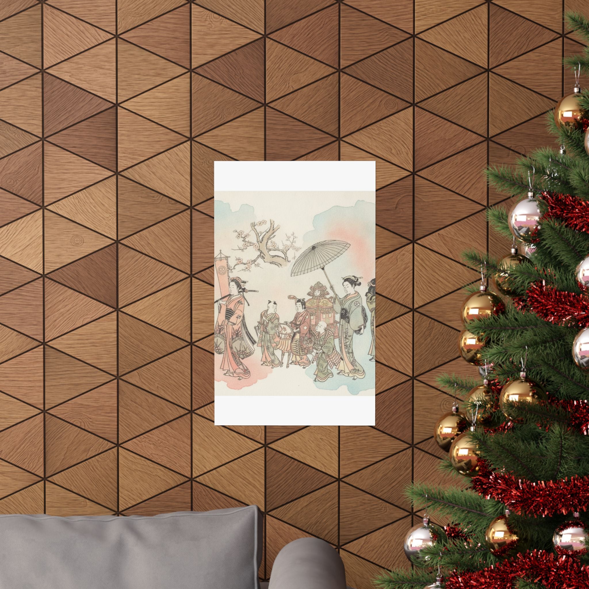 Watercolor — Children Play-Acting A Daimyo Procession — Matte Poster