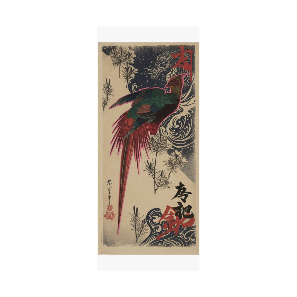 Japanese Street — Golden Pheasant And Pine Shoots In Snow — Matte Poster