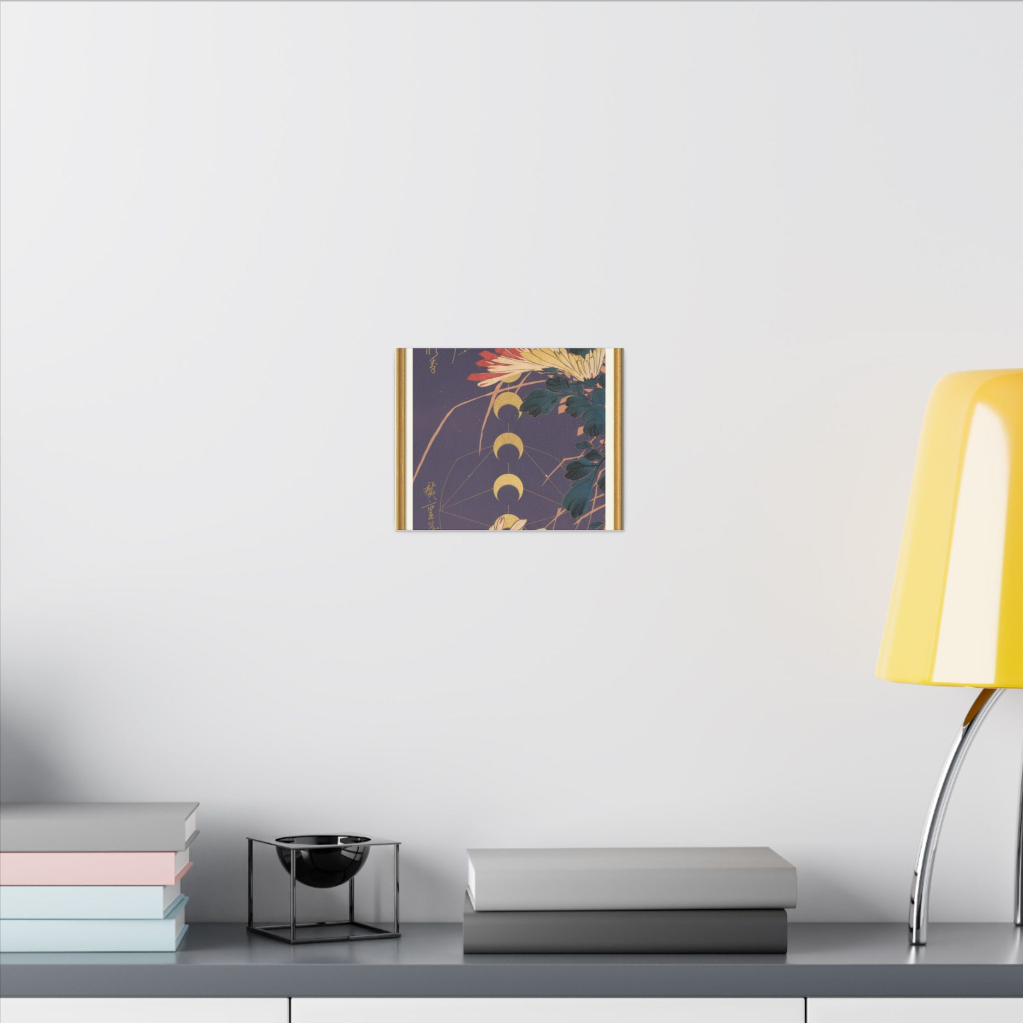 Chrysanthemum and Gold Moon Phases Woodblock Matte Canvas