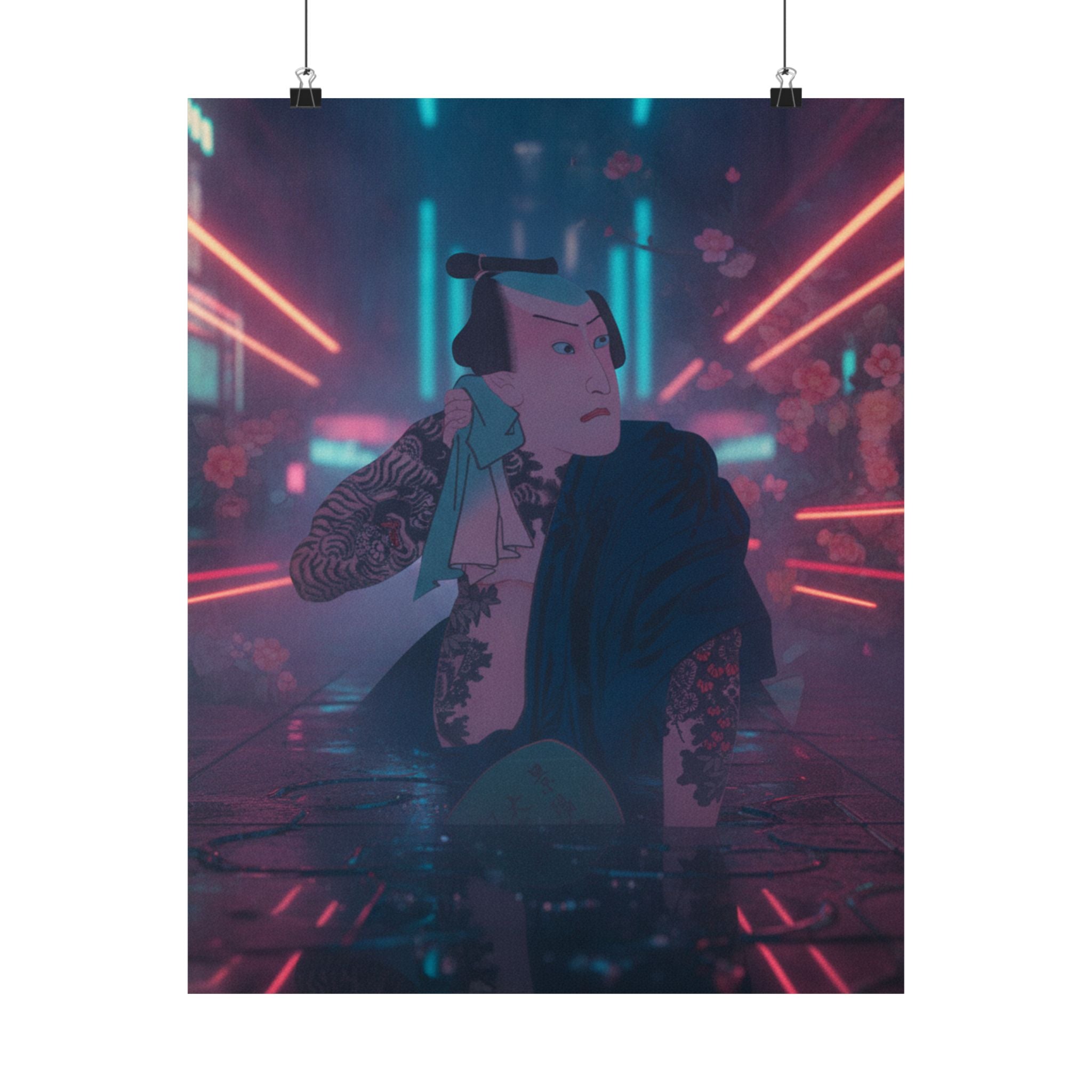 Neon Noir — The Actor Kawarazaki Gonjūrō I As Ude No Kisaburō, Likened To Wu Song The Asceti — Matte Poster