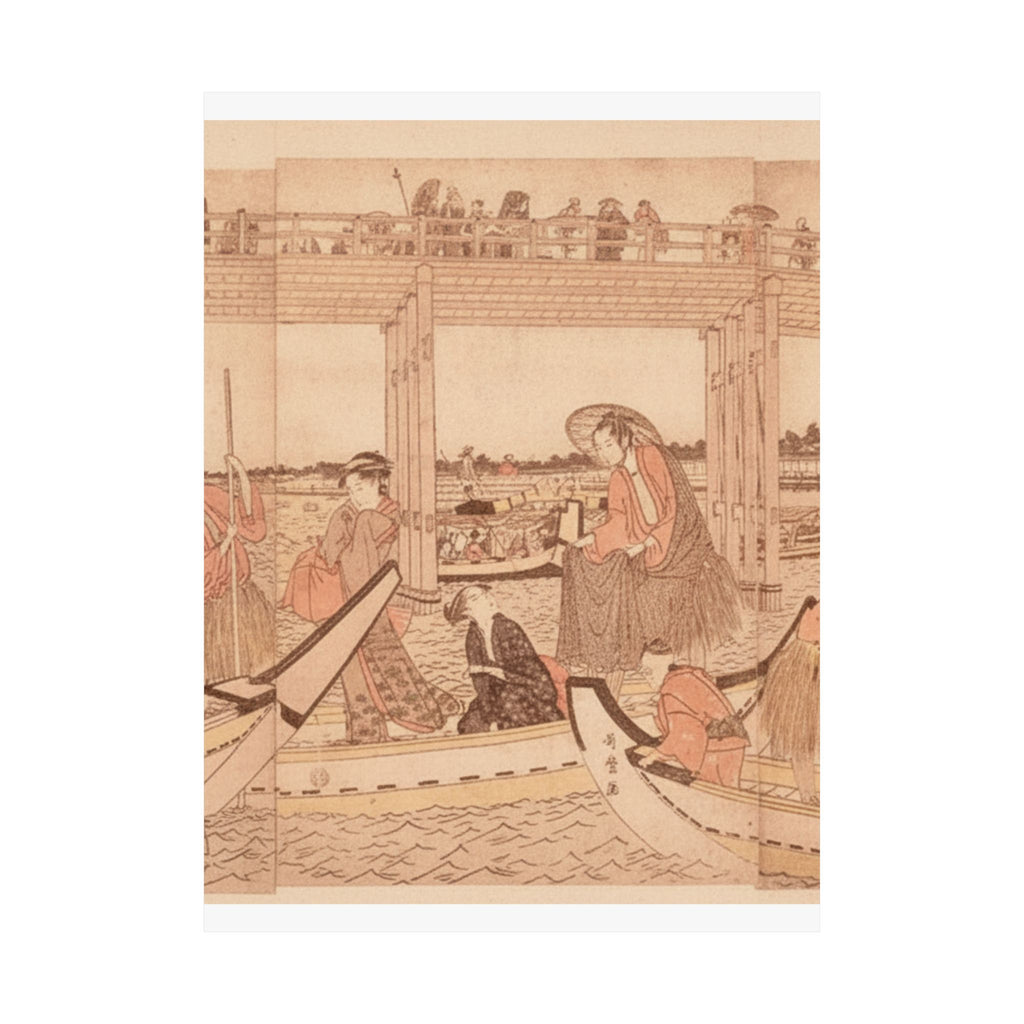 Southern Sunset — Fishing Boats With Nets Under Ryōgoku Bridge — Matte Poster