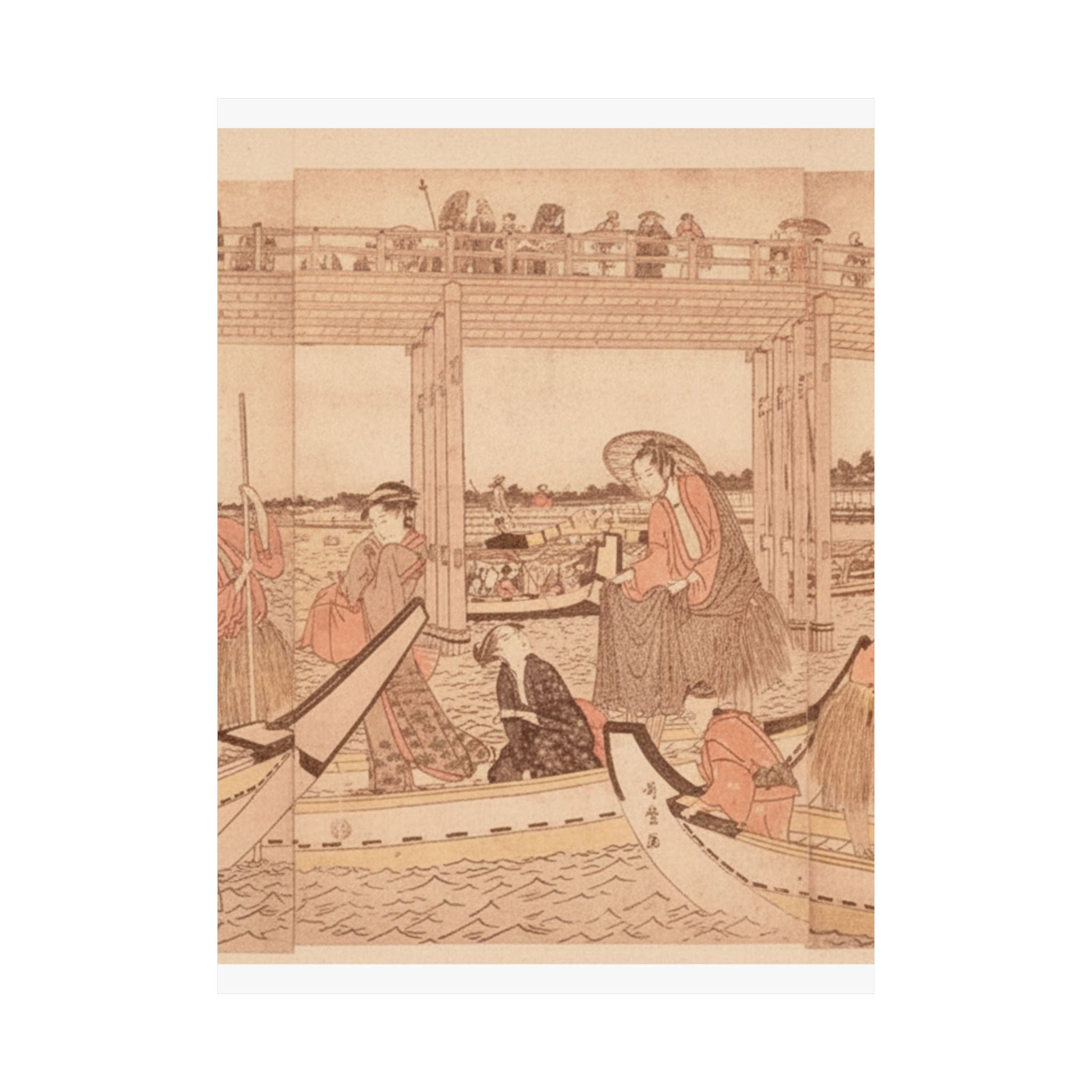 Southern Sunset — Fishing Boats With Nets Under Ryōgoku Bridge — Matte Poster