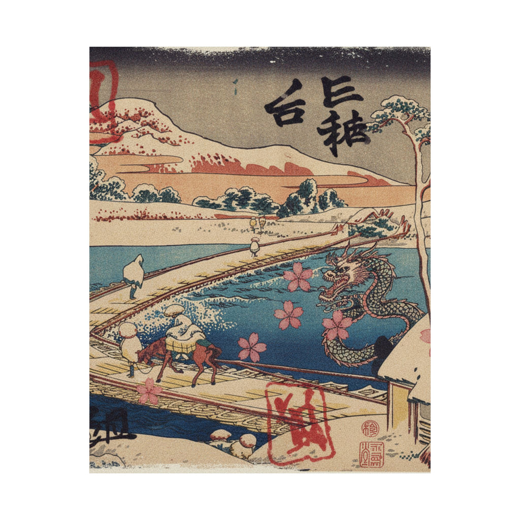 Japanese Street — Old View Of The Boat-Bridge At Sano In Kōzuke Province (Kōzuke Sano Funabashi No — Matte Poster