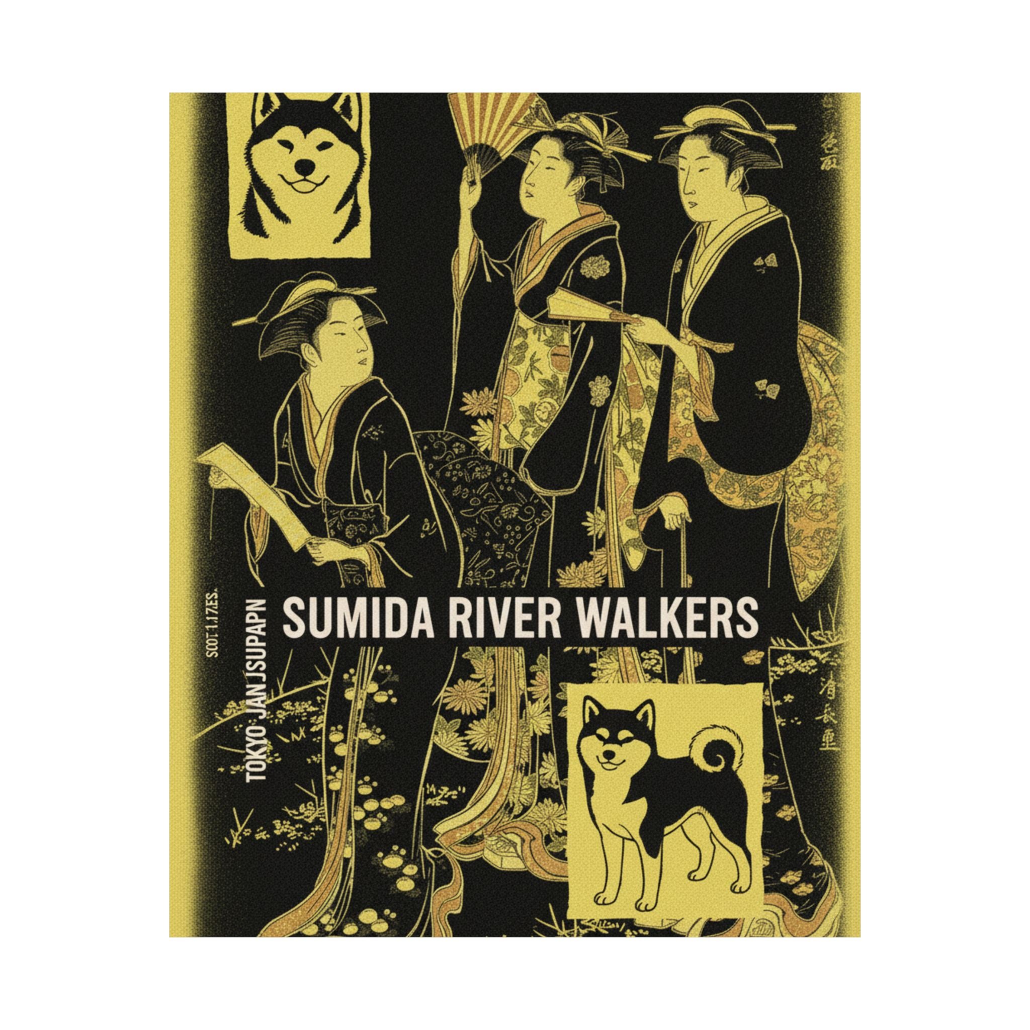 Streetwear Collage — Three Young Women Strolling On The Bank Of The Sumida River — Matte Poster