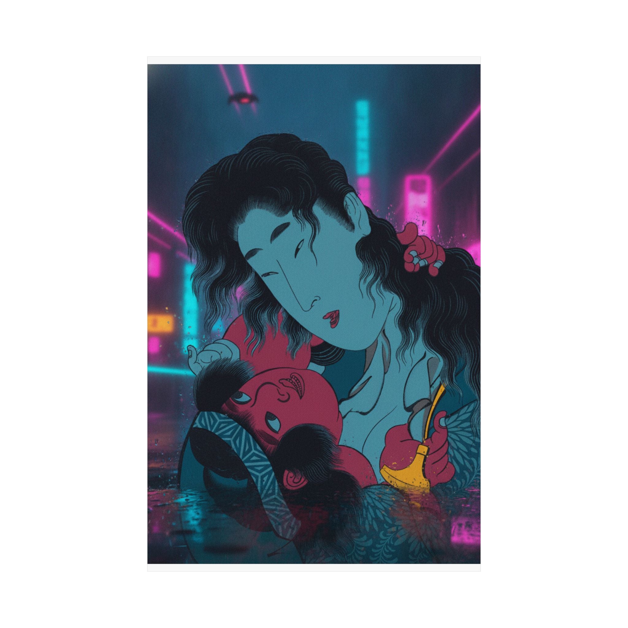Neon Noir — Yamauba Playing With Kintarō — Matte Poster
