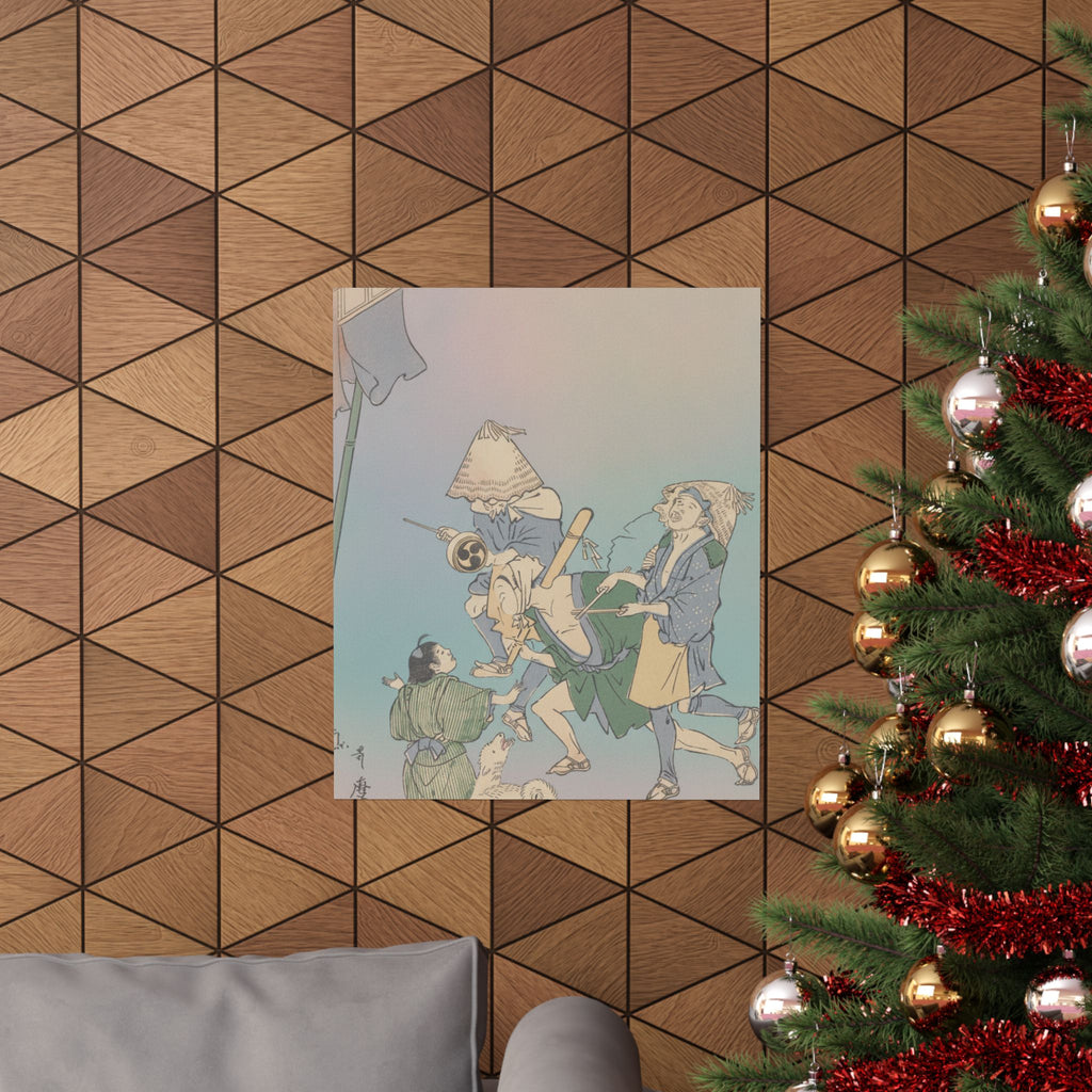 Affirmation — Three Revelers Of The Lower Classes, Wearing Komuso Hats, With Small Boy And Dog — Matte Poster