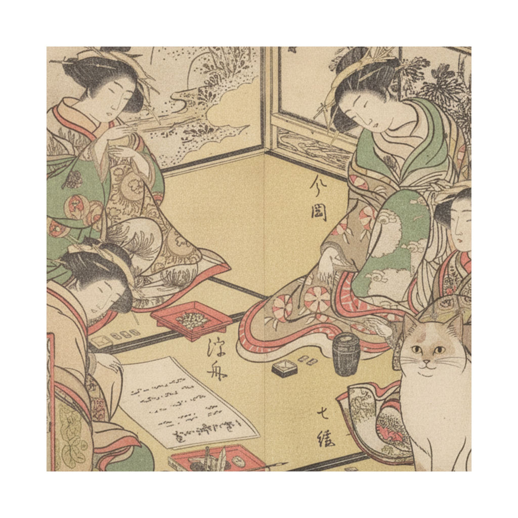 Botanical — Four Oiran Of The House Called Kadokana-Ya Playing The Game Of Ko-Awase (Incense — Matte Poster