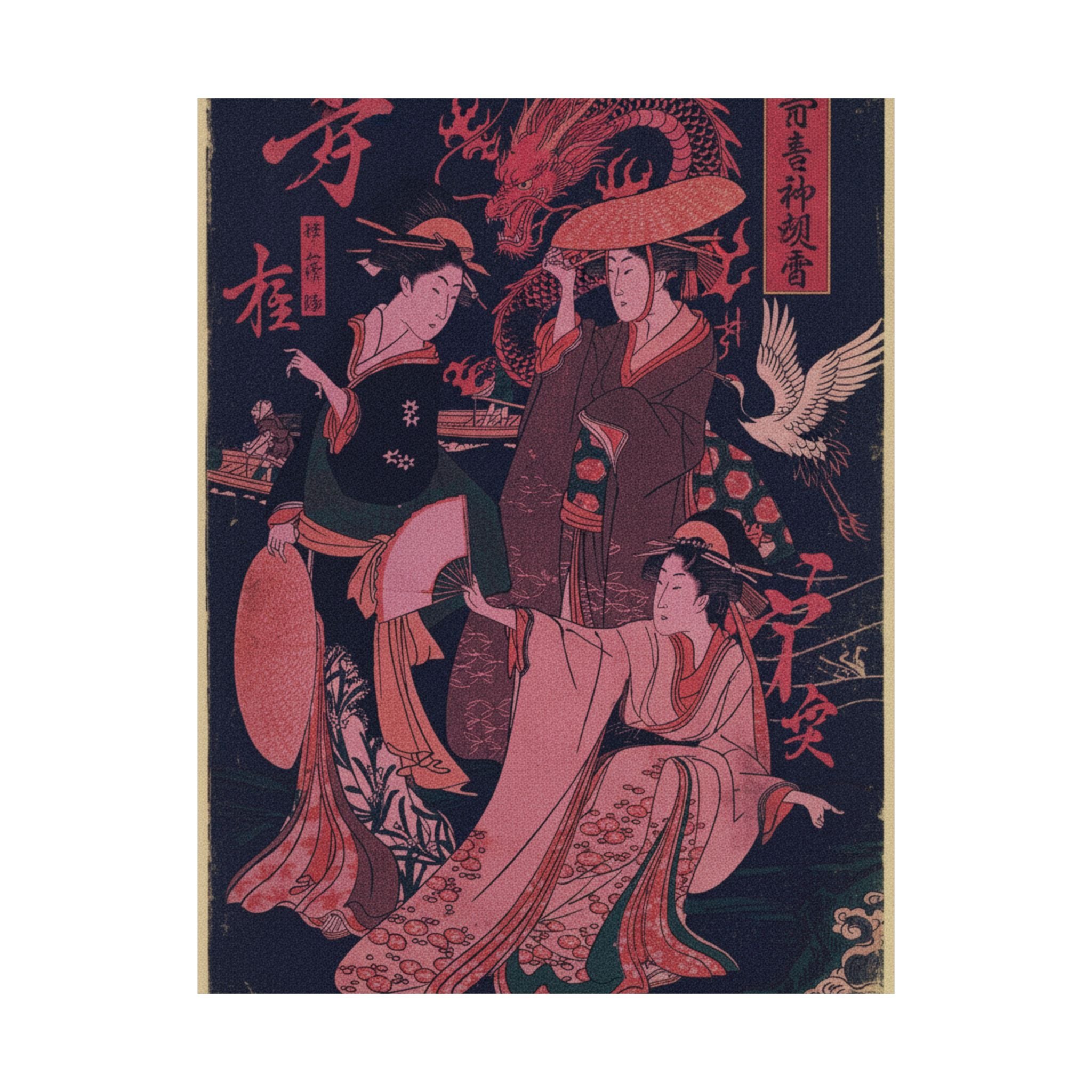 Japanese Street — Three Young Ladies By The Seashore — Matte Poster