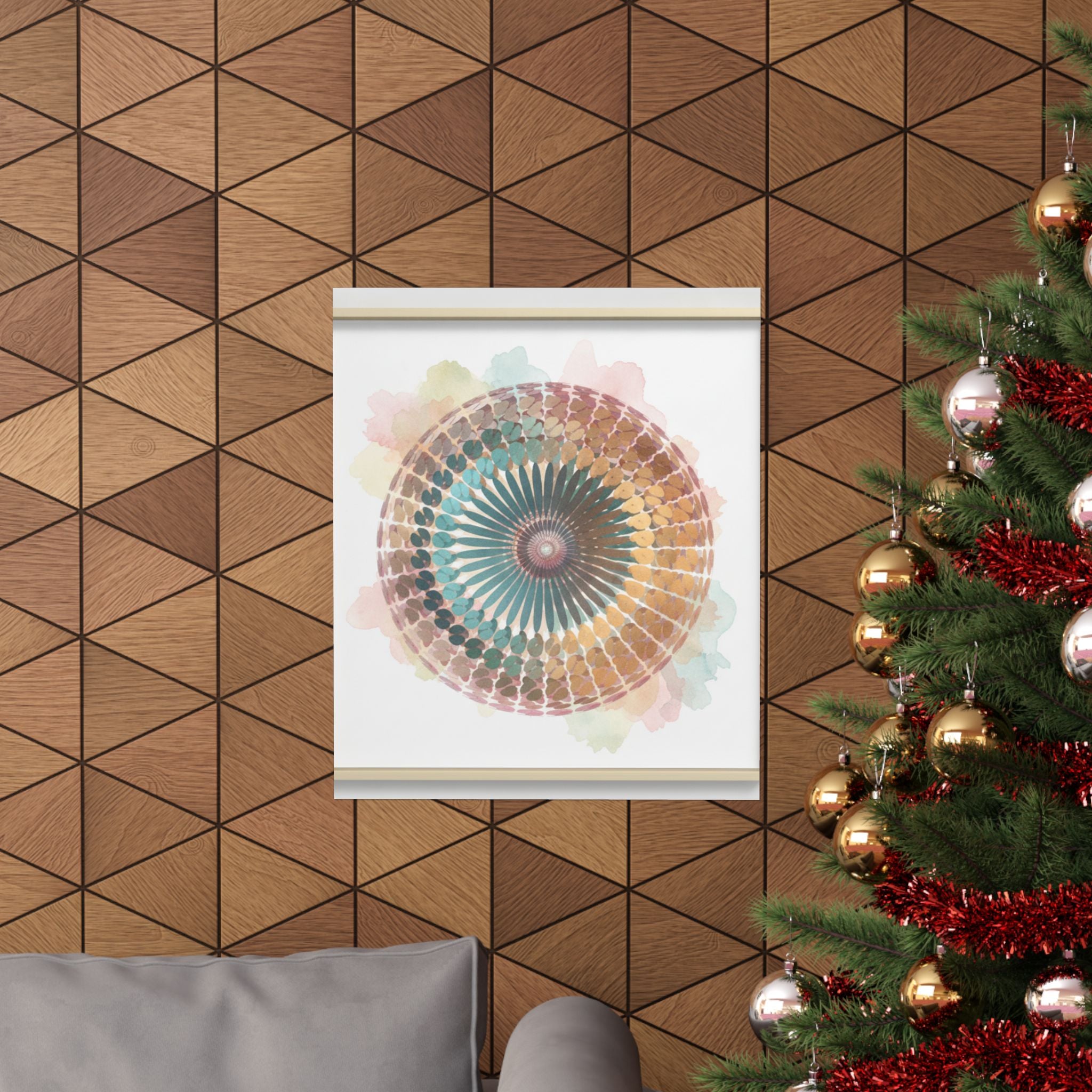 Terracotta and Teal Watercolour Spiral Mandala Poster