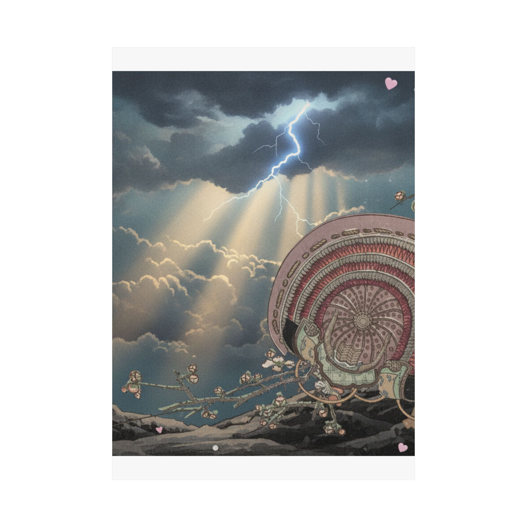 Dramatic Storm — Helmet And Plum Blossoms — Matte Poster
