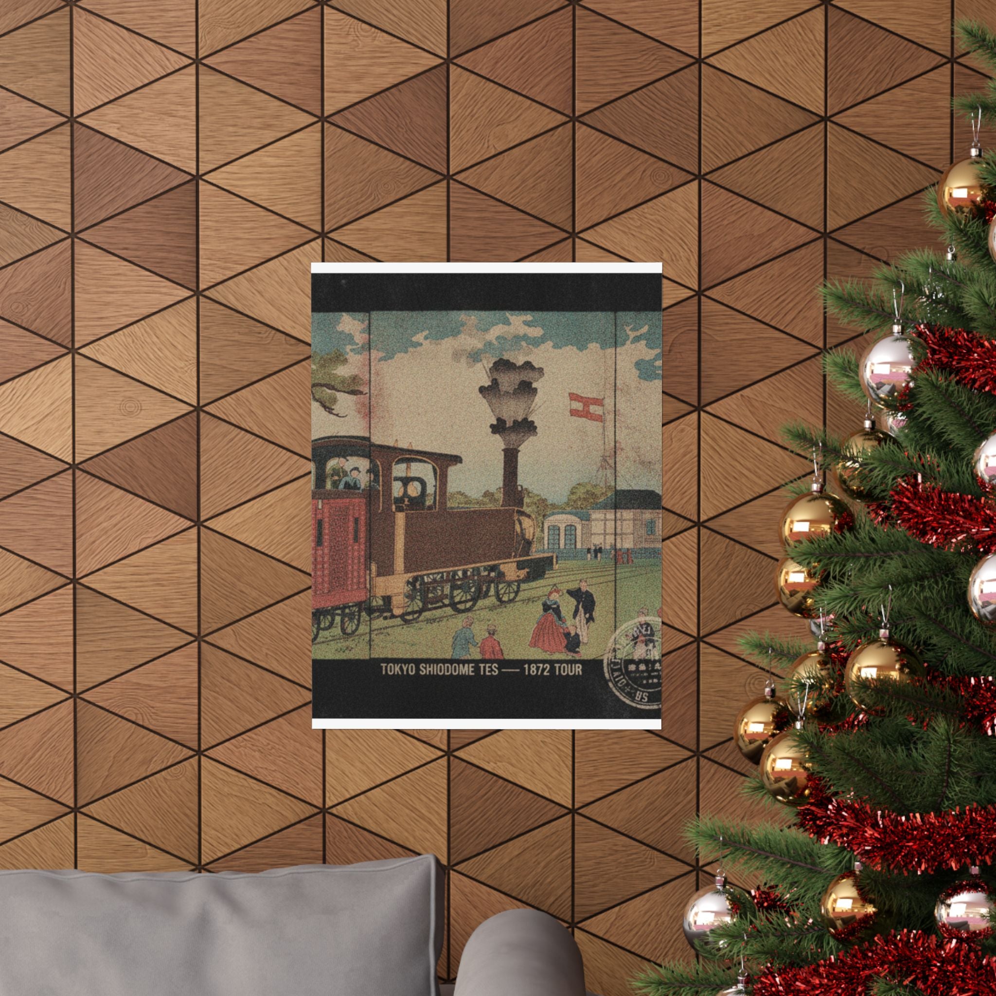 Vintage Bootleg — Illustration Of A Steam Locomotive Passing Shiodome In Tokyo (Tōkyō Shiodome Tes — Matte Poster